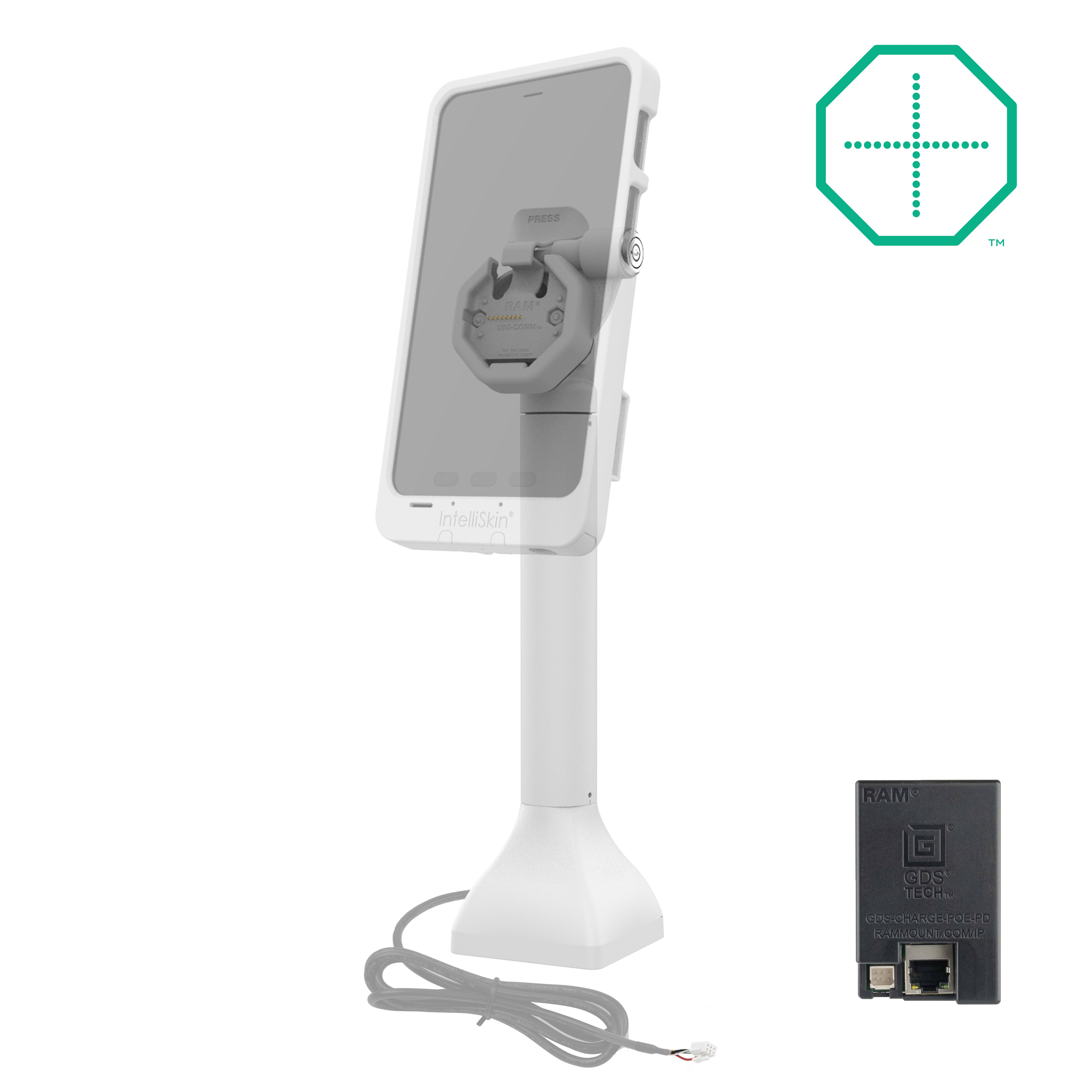 GDS® Uni Conn™ Powered 14 Locking Pedestal Dock with PoE - Gray (RAM GDS DOCKLR D11 14 U3E GRY) | Secure Charging Station for Office, Warehouse & Industrial Use