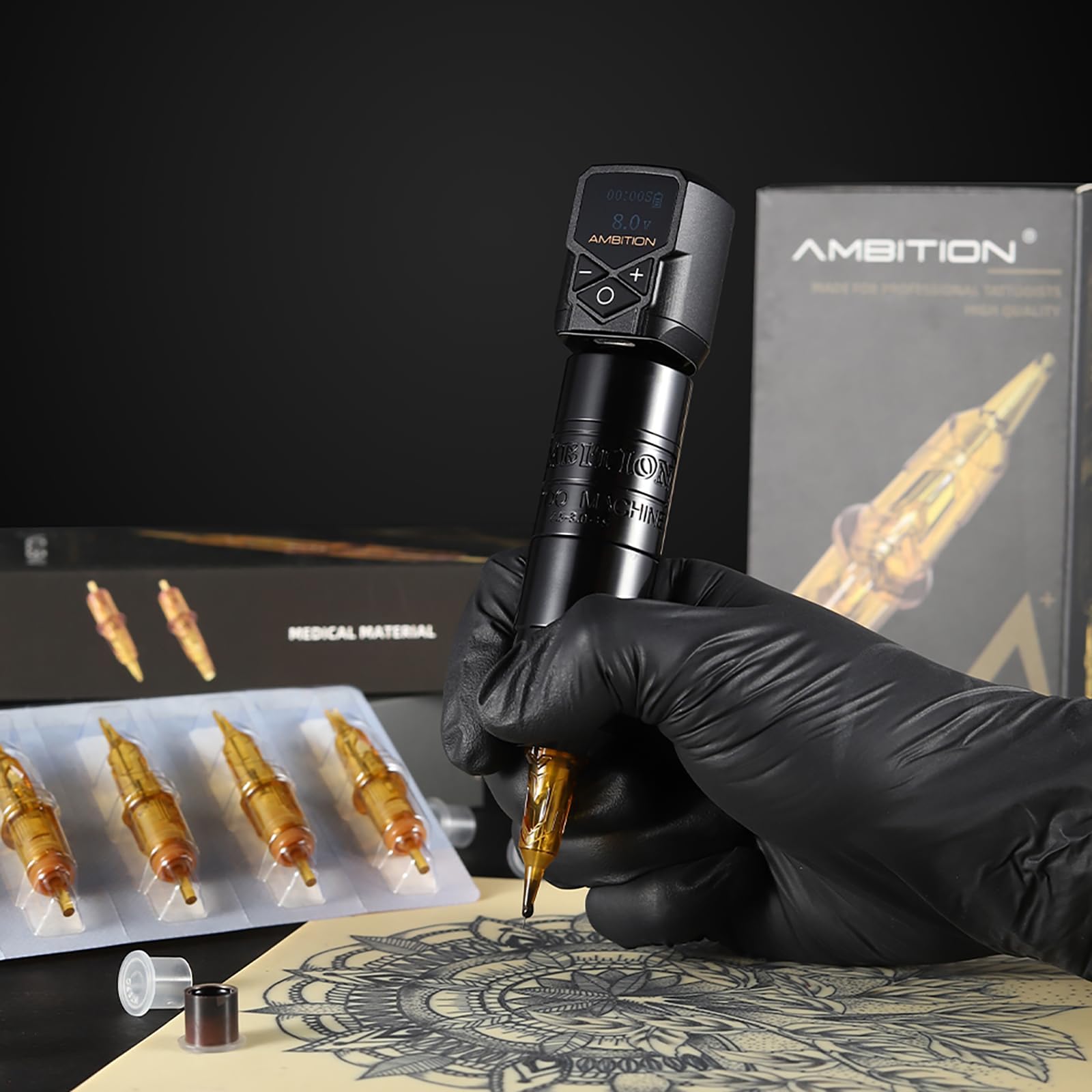 Professional Rotary Tattoo Machine Kit - Ambition Torped Tattoo Pen with Brushless Motor & 1800mAh Power Supply | Complete Cartridge System for Tattoo Artists | Perfect for Studio Work & Professional Tattooing