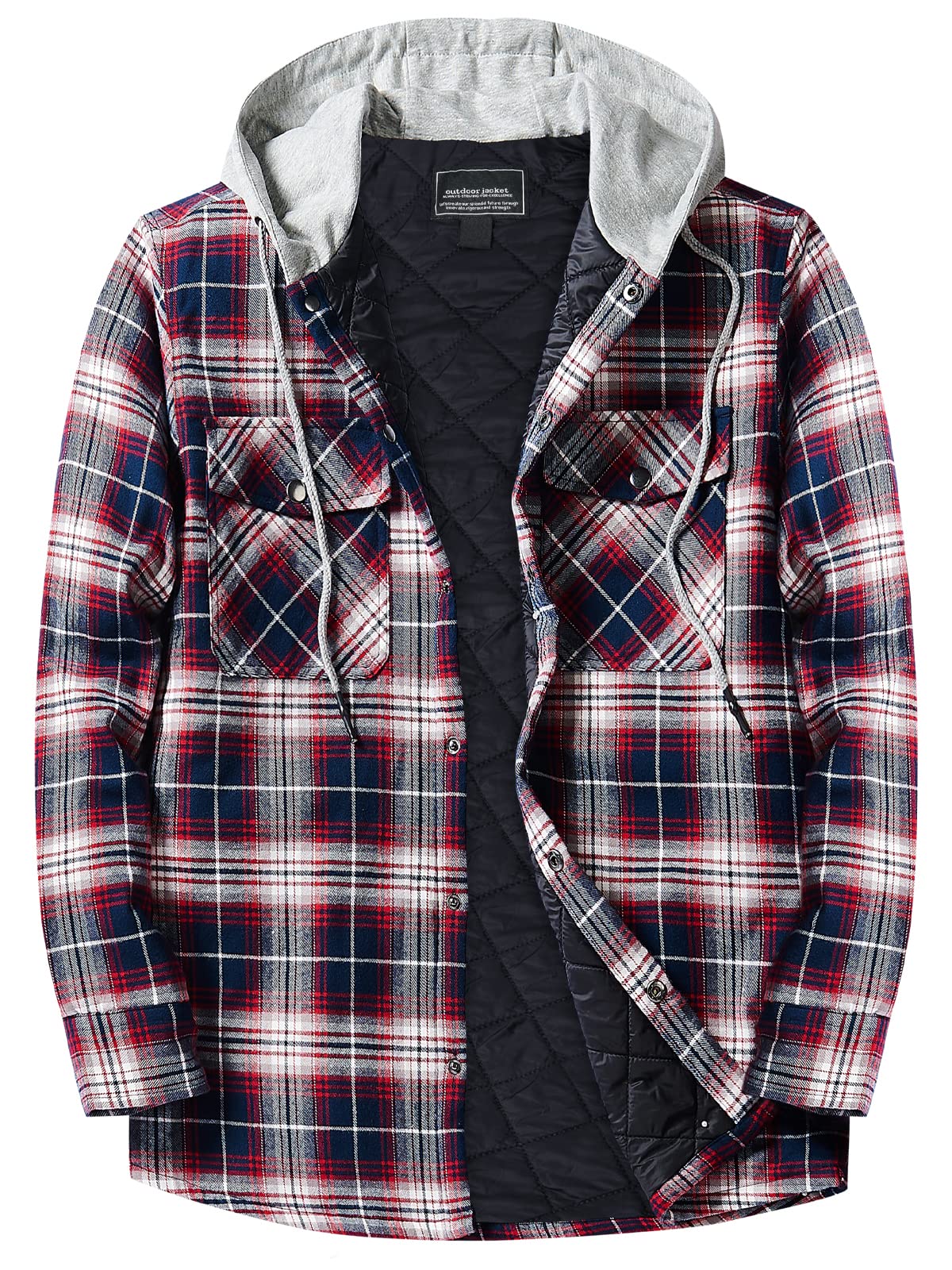EKLENTSON Men's Plaid Button Down Hoodie - Cotton Long Sleeve Winter Shirt Jacket for Casual Wear, Outdoor Activities & Cold Weather Protection