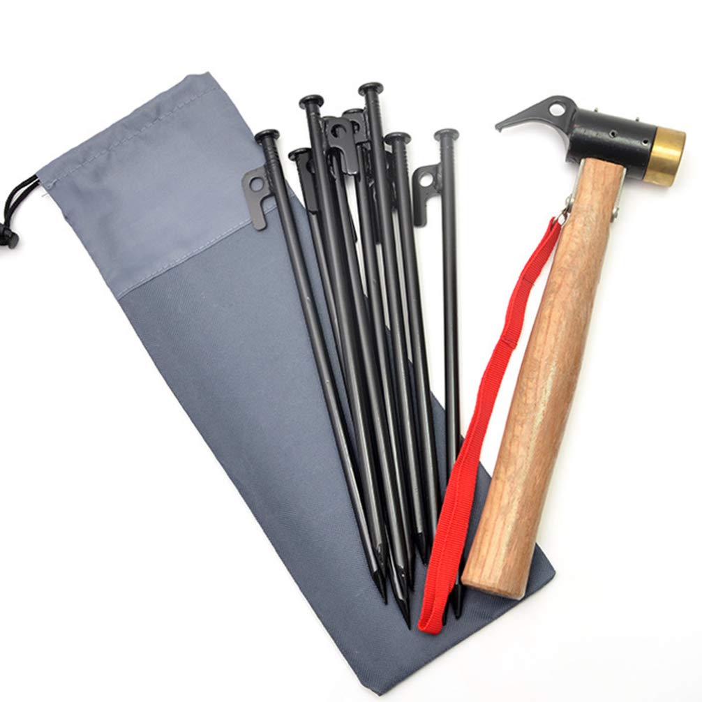 BESPORTBLE 4-Piece Camping Accessories Set - Tent Pegs, Hammer, Wind Rope & Storage Pouch | Durable Outdoor Gear for Hiking, Backpacking & Camping Trips | Compact Organizer for Tent Accessories