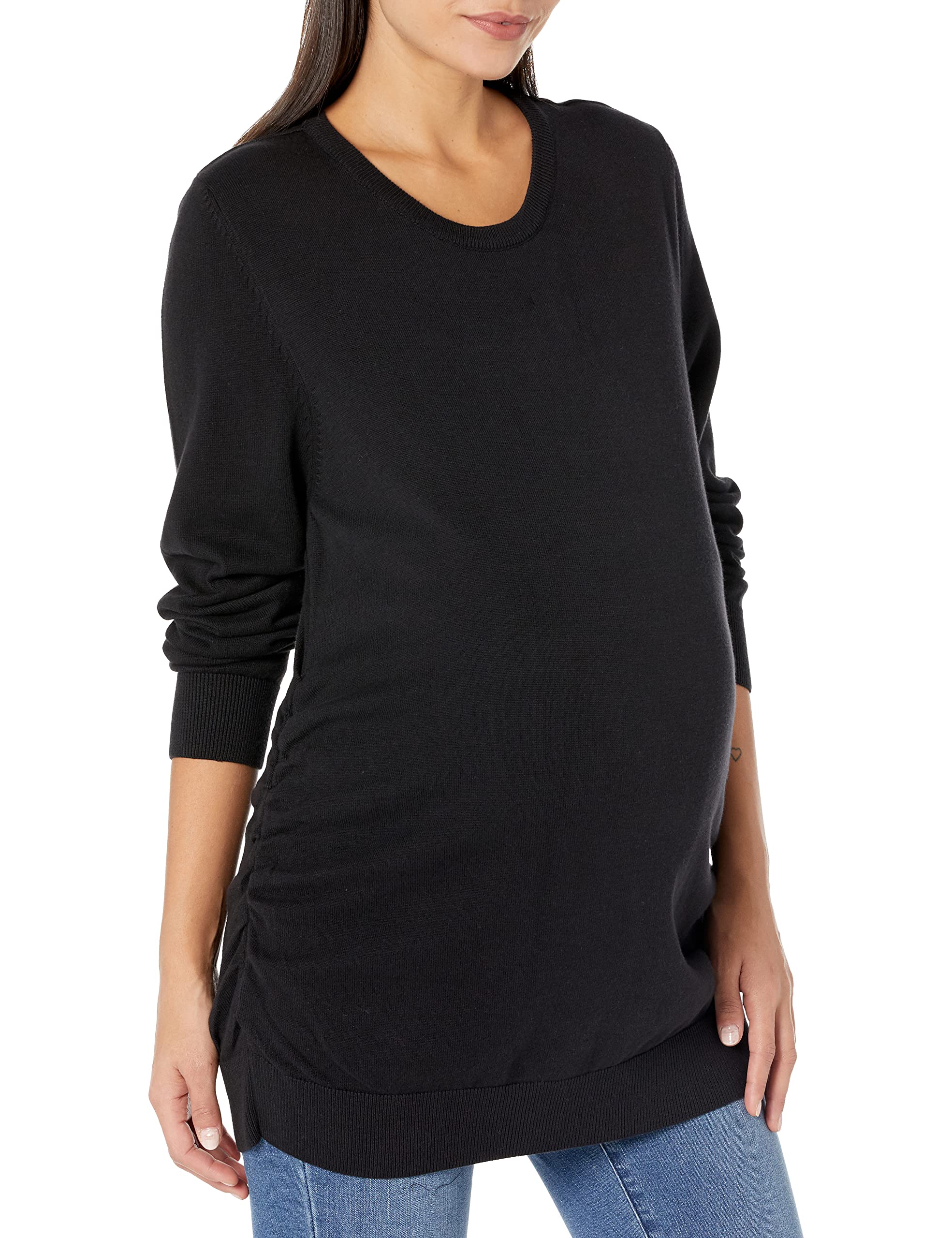 Motherhood Maternity Women's Classic Crew Neck Solid Maternity Sweater - Soft Stretchy Pregnancy Knit Top for Comfortable Everyday Wear