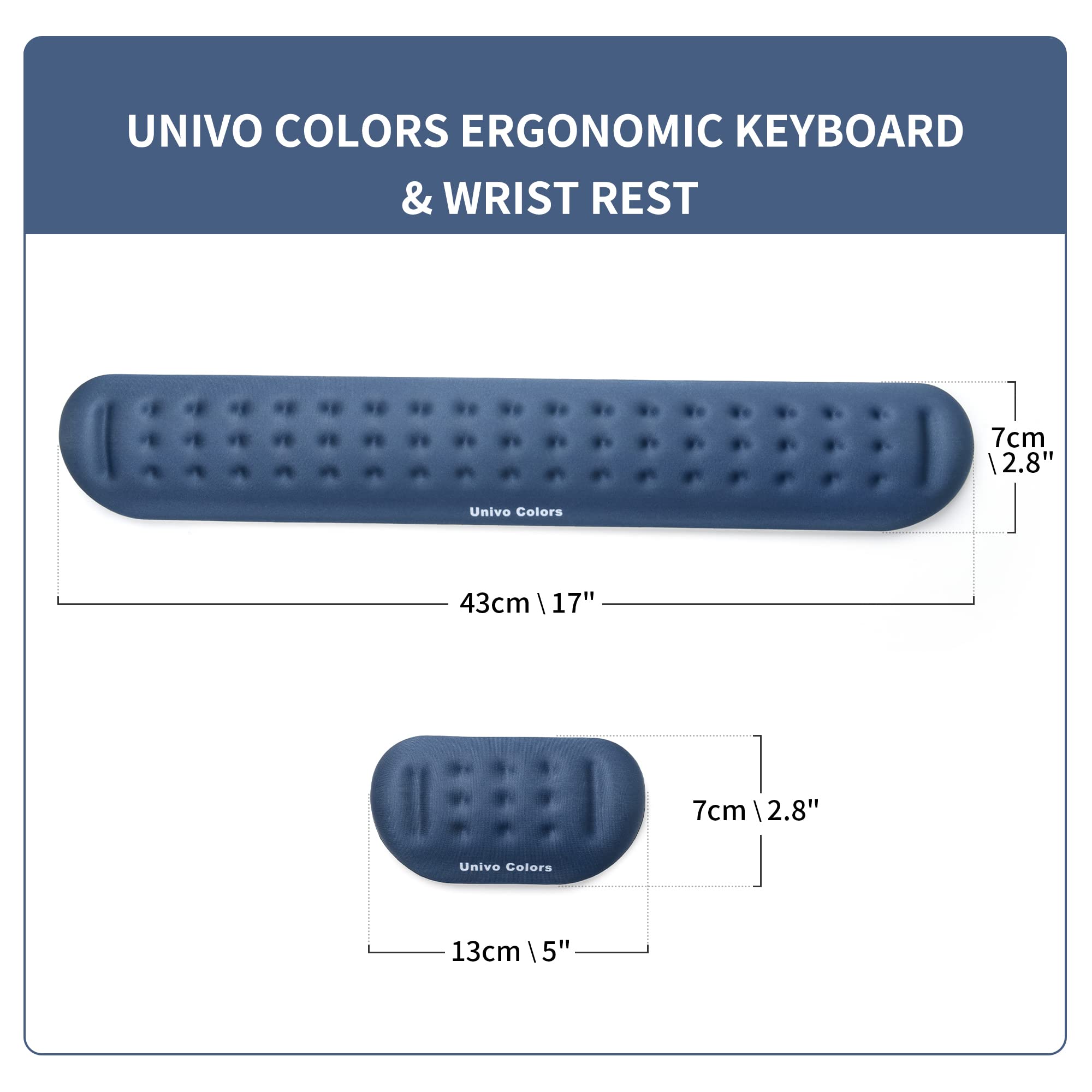 UnivoColors Navy Keyboard & Mouse Wrist Rest Set - Memory Foam Gel for Office & Gaming Comfort