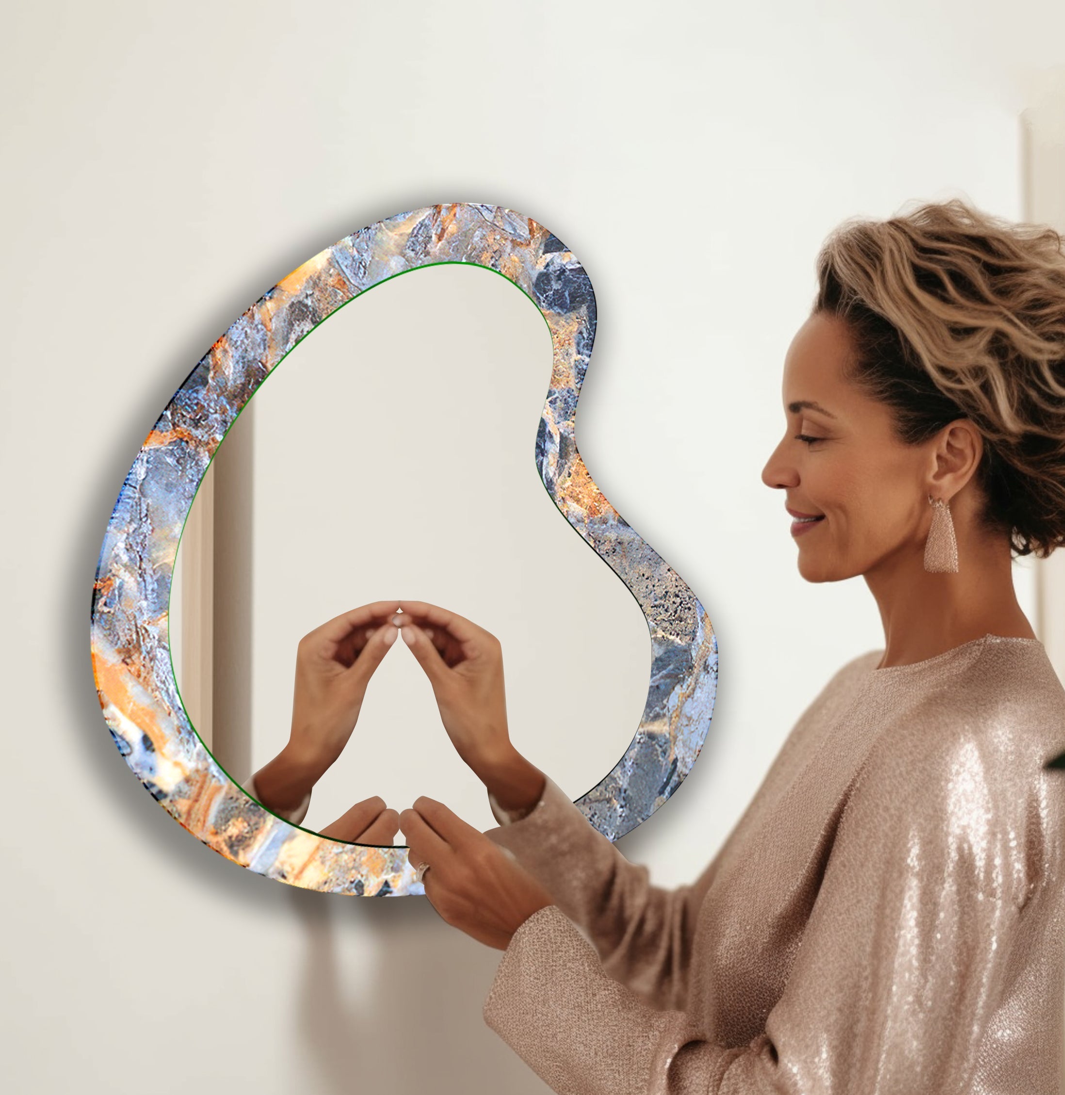 Elegant Blue Marble Bathroom Wall Mirror - Modern Round Vanity Mirror for Makeup & Home Decor - Perfect for Bathroom, Bedroom, and Dressing Room