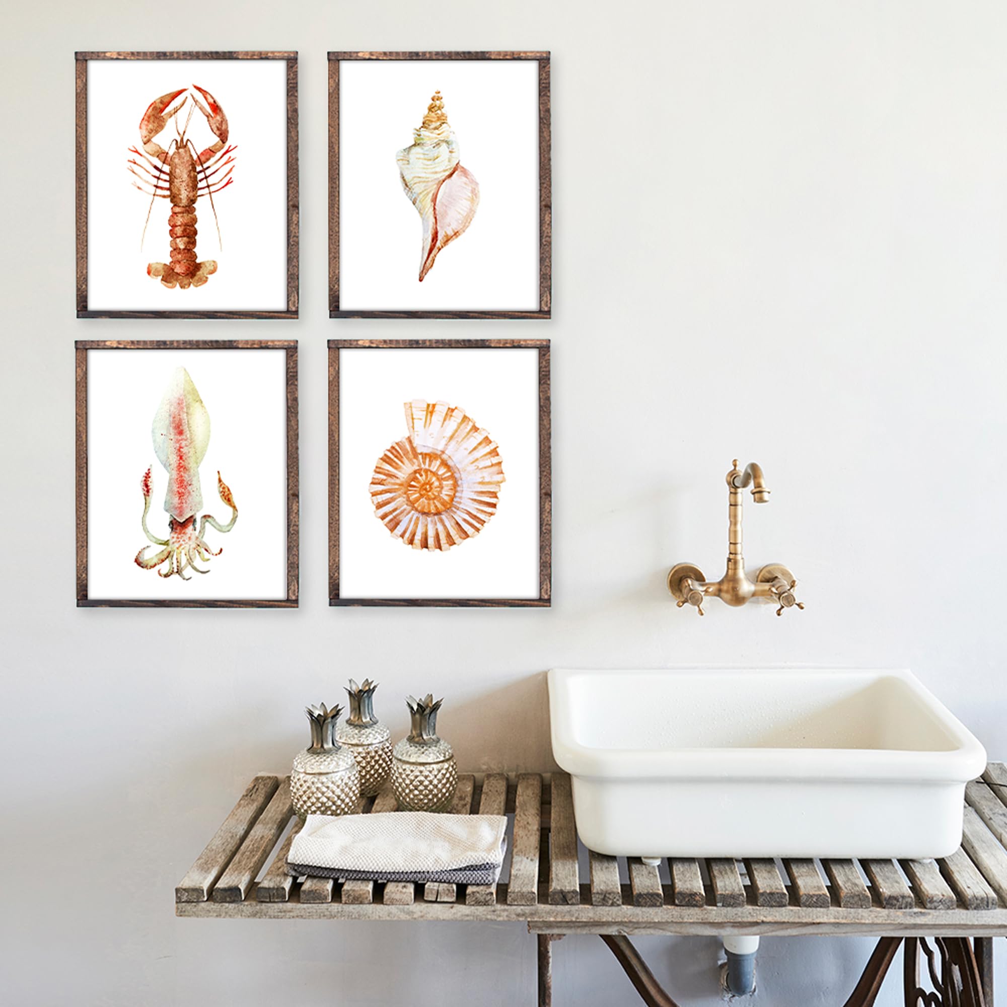 Coastal Crab Wall Art Prints - Set of 4 Unframed 8x10 Beach Decor | Nautical Themed Home Decor for Living Room, Bathroom & Bedroom | Perfect for Beach House, Vacation Rental or Seaside Theme Decor