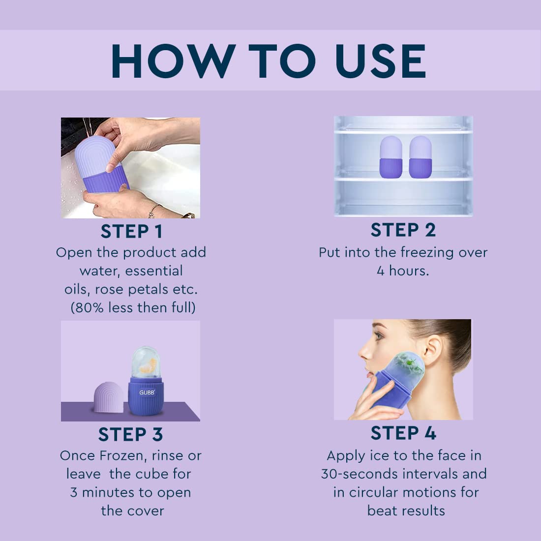 GUBB Ice Roller for Face & Neck Massage - Cooling Facial Roller for Puffy Eyes, Skin Tightening & Glowing Complexion | Reusable Silicone Face Massager for Dark Circles & Inflammation Relief | Perfect for Morning Routine, Post-Workout Recovery & Spa Day (Purple)