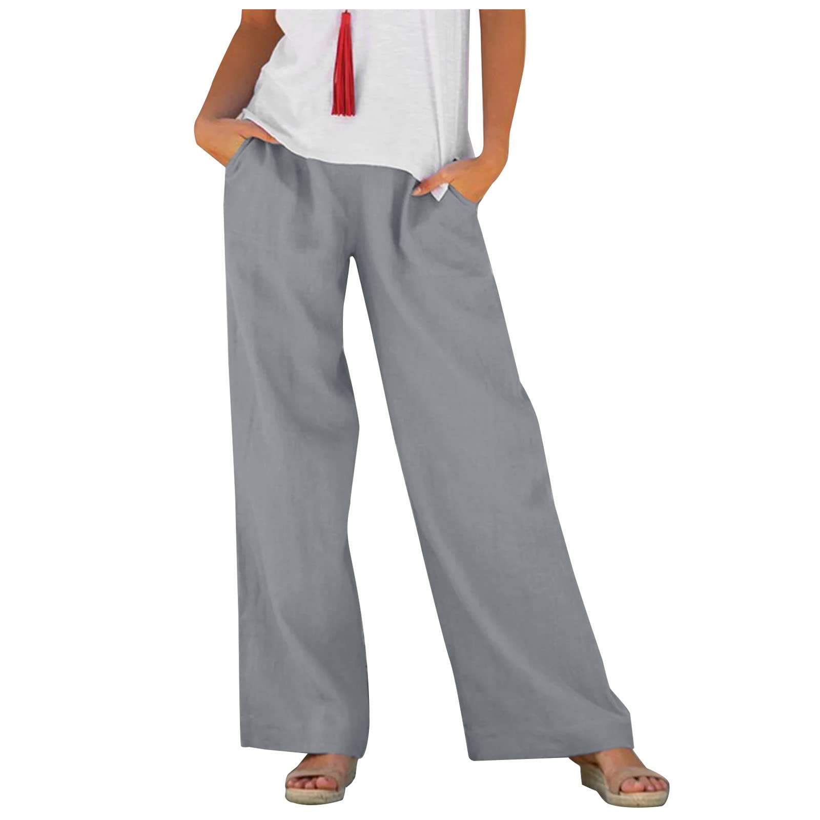 Posijego Women's Linen Cotton Yoga Sweatpants - Loose Fit Summer Fall Sport Pants for Women - Comfortable Lounge & Sleepwear for Yoga, Running, and Relaxing at Home