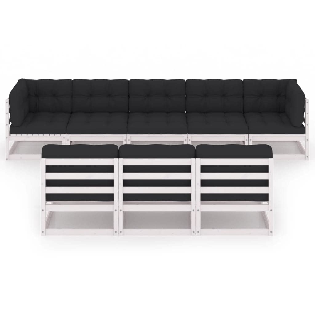 8-Piece White Pine Patio Furniture Set with Cushions - Outdoor Sectional Sofa Conversation Set for Garden, Backyard, Porch & Poolside - Durable Solid Wood Garden Sofa Set for Relaxing & Entertaining