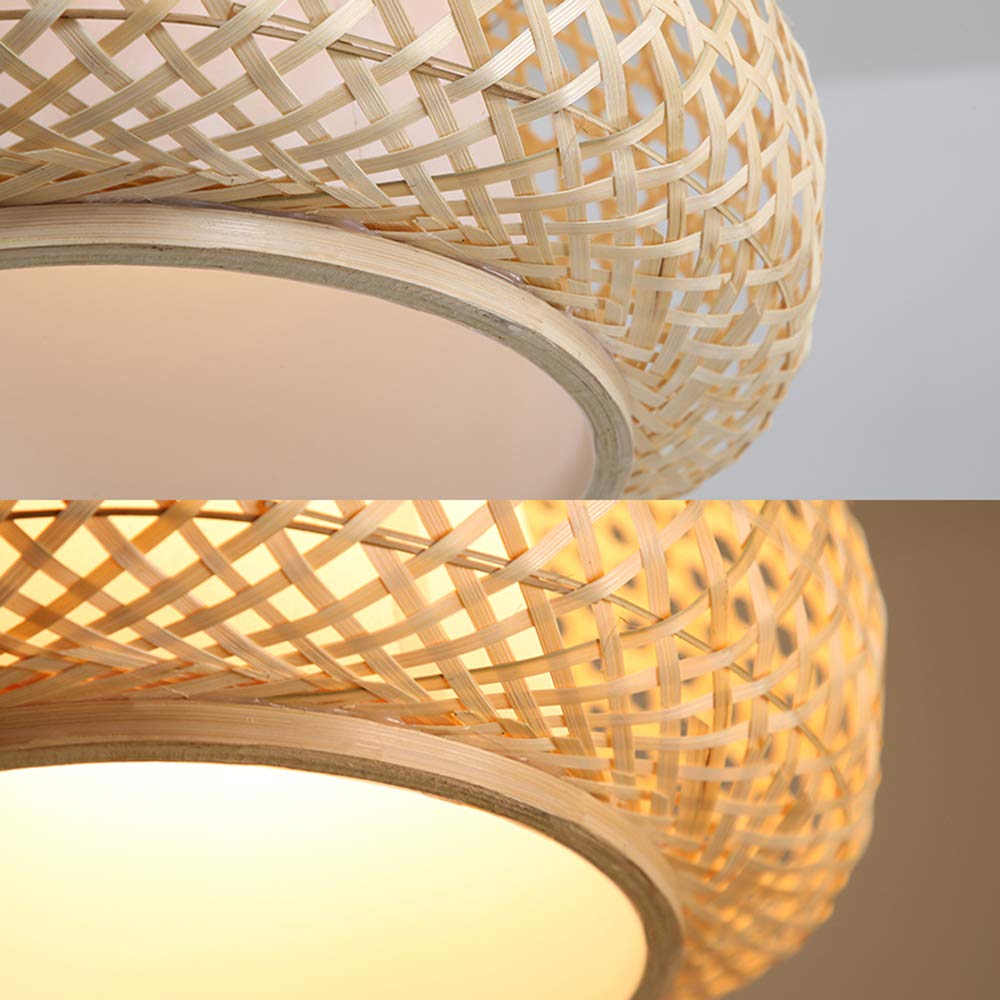 KWOKING Handmade Retro Bamboo Dome Flush Mount Ceiling Light - 23.5