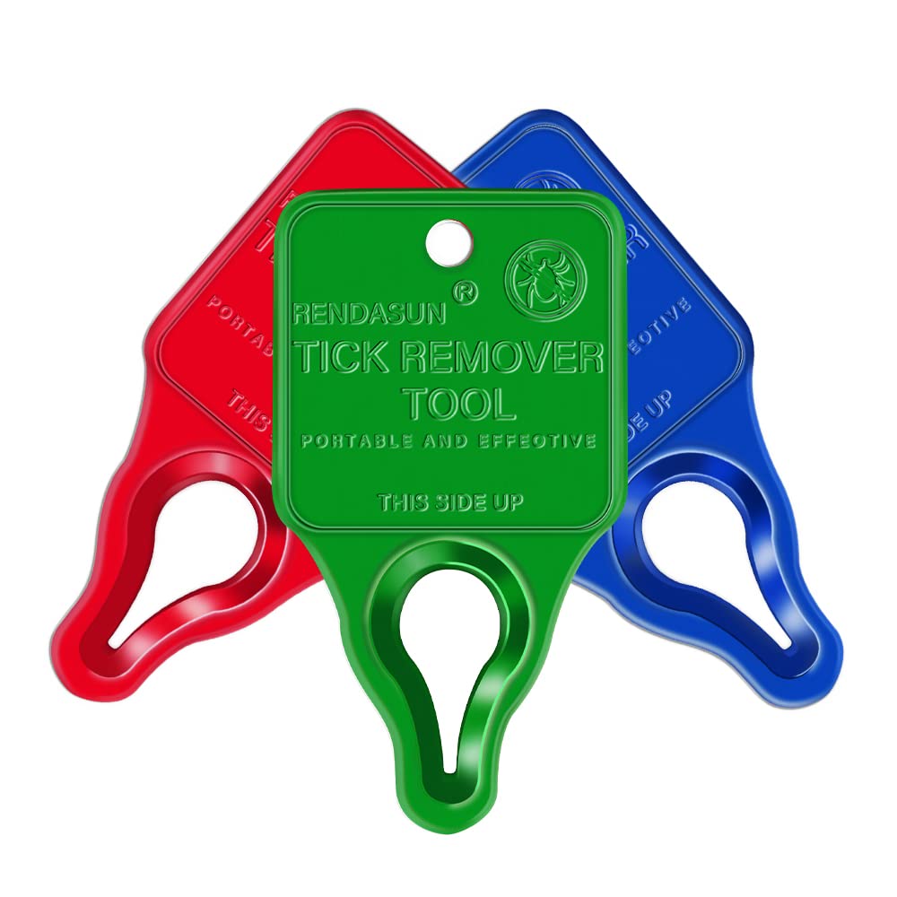 **Tick Remover Tool for Pets, Humans & Outdoor Use - Safe, Portable & Easy to Use - Essential for Camping, Hiking & Pet Care (3-Pack: Green, Red, Blue)**