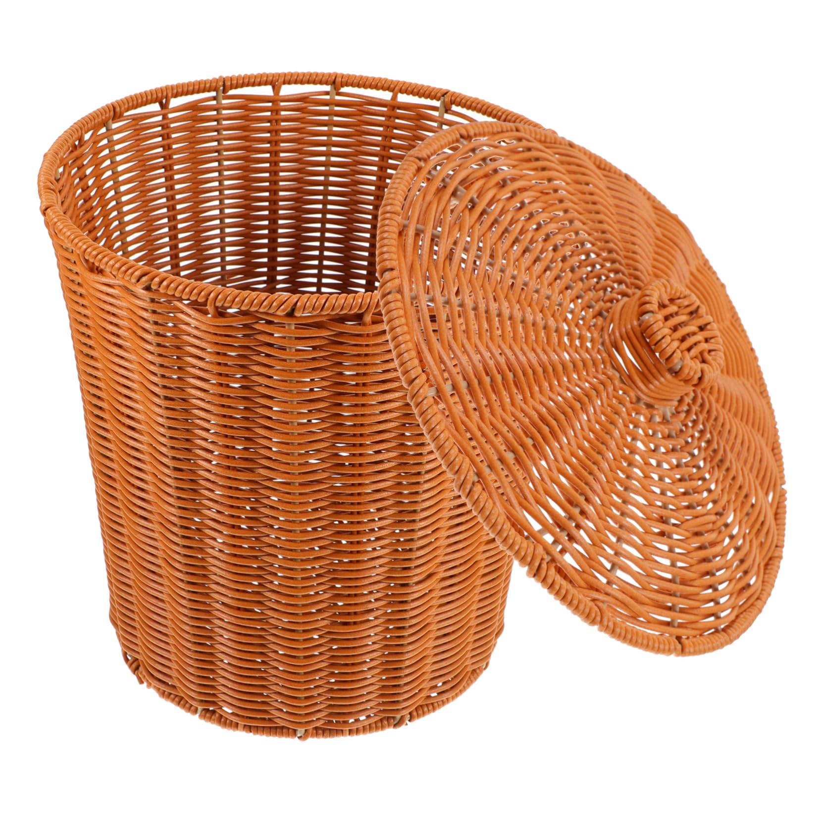 Tofficu Plastic Woven Waste Basket with Lid - Stylish Laundry Hamper, Paper Waste Bin & Storage Container for Home, Office, Desktop | Perfect for Bedroom, Bathroom & Kitchen Organization
