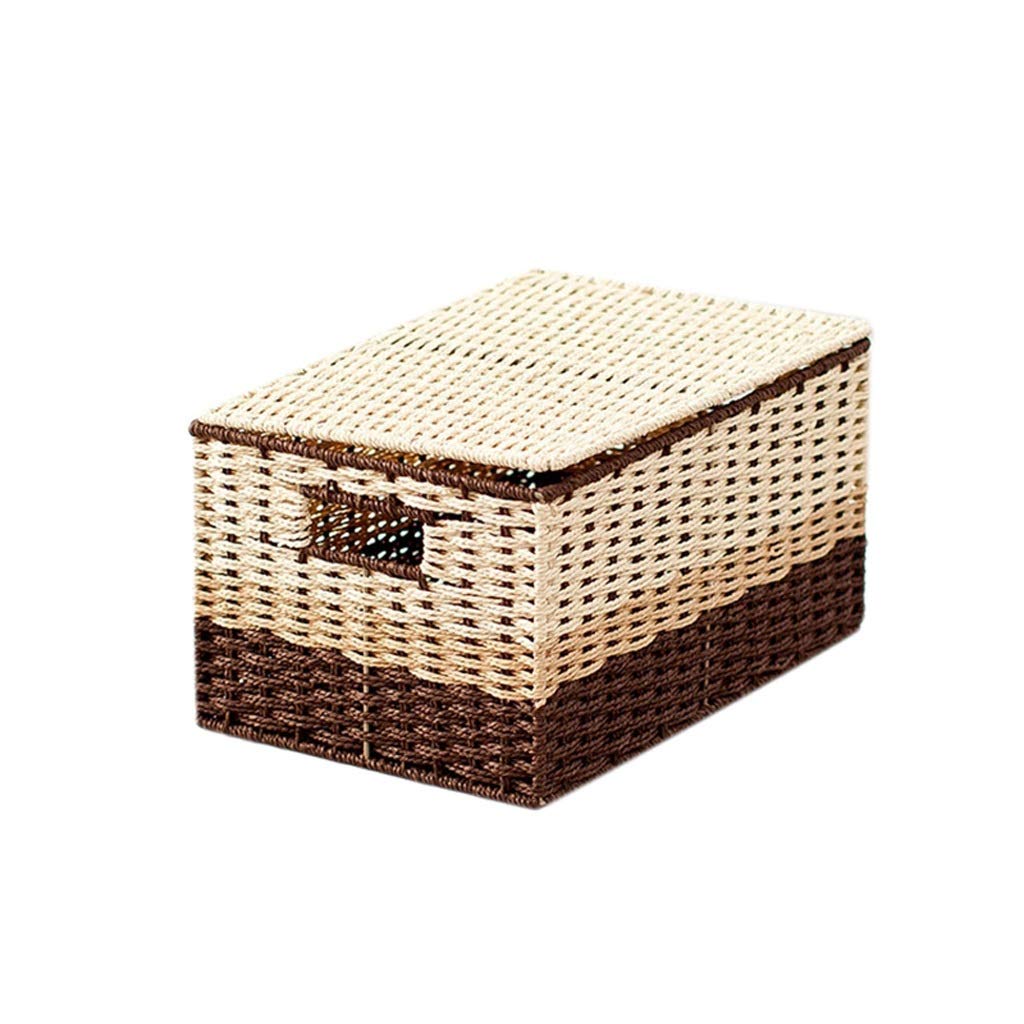 Natural Grass Woven Storage Basket with Lid - Organizer for Clothes, Sundries & Kitchen Items | Home Decor Storage Box for Bedroom, Bathroom & Living Room