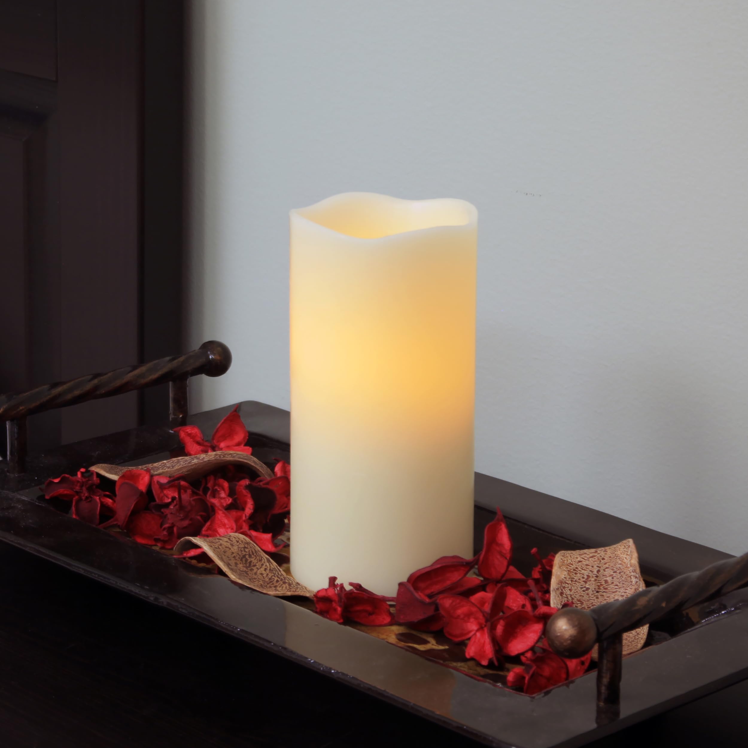 Realistic Ivory Flameless LED Pillar Candles - Battery Operated with Flickering Flame Effect, 4 & 8 Hour Timer, Melted Wax Look (3
