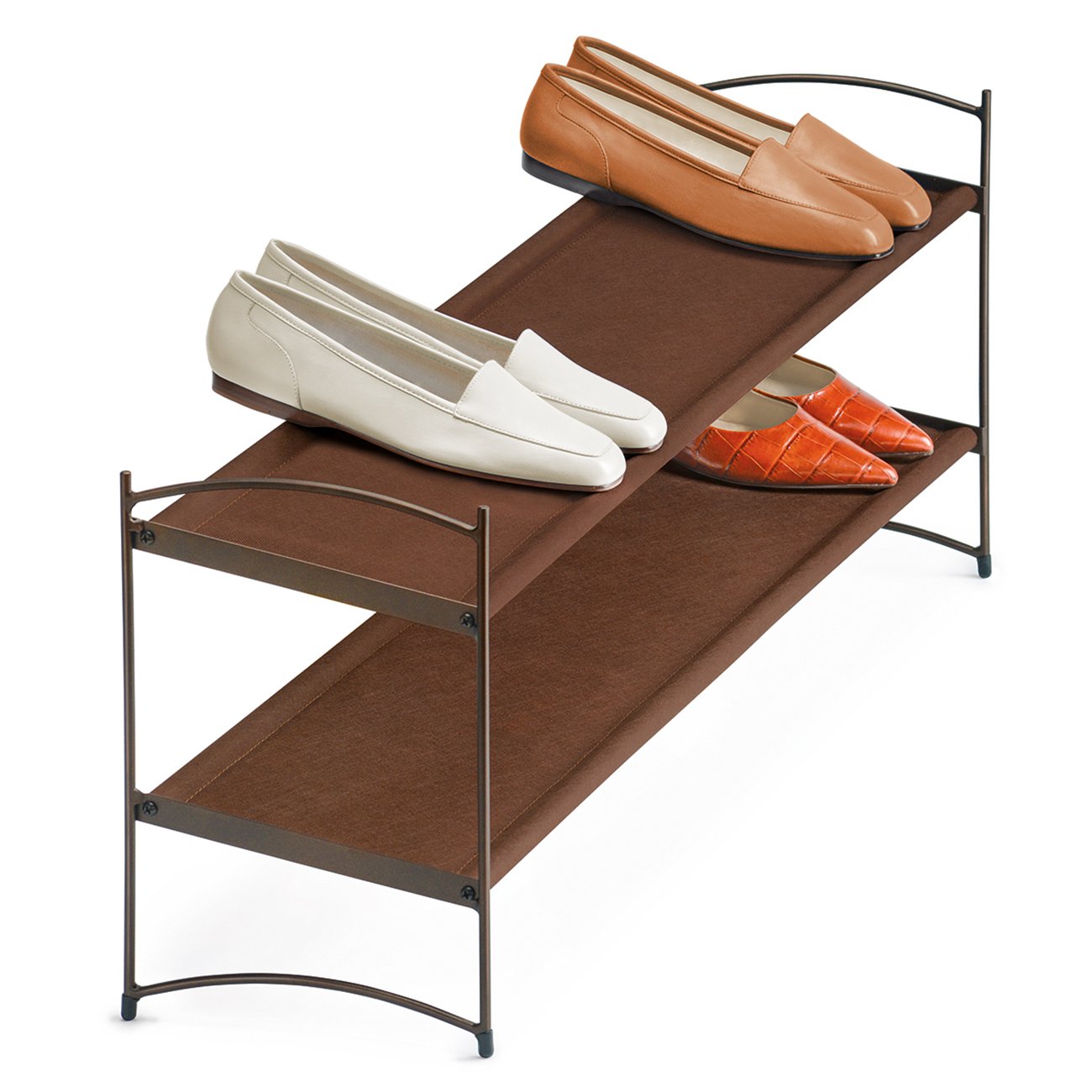 Lynk Vela 2-Tier Stackable Shoe Rack Shelf - Bronze Metal Shoe Organizer for Closet, Entryway & Bedroom Storage - Space Saving Shoe Display for Sneakers, Heels & Boots
