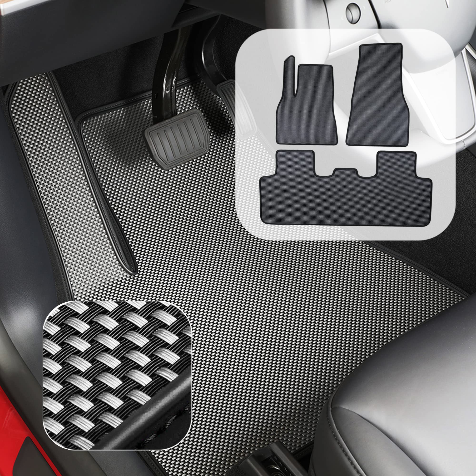 Premium All-Weather Floor Mats for Tesla Model Y 2020 (5-Seat Long Range) - Waterproof, Lightweight & Odorless Car Mats - 3-Piece Set - Made in USA - Perfect for Daily Commute, Road Trips & Family Adventures