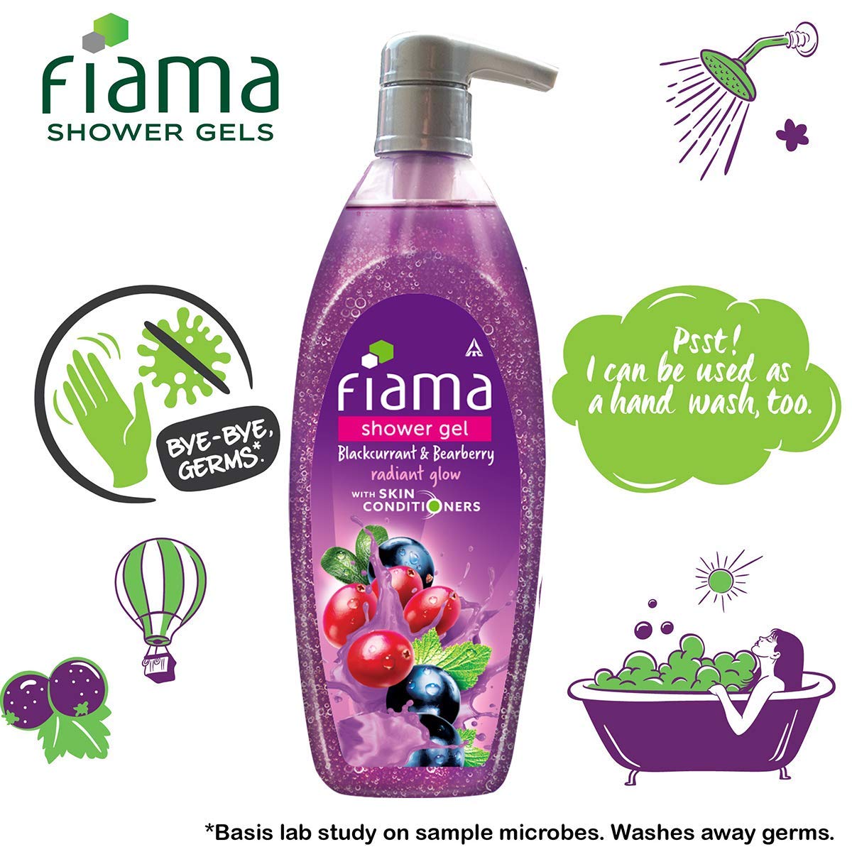 Fiama Gel Bar Celebration Pack - 5 Unique Gel Bars (125g Each) | Buy 4 Get 1 Free | Fiama Shower Gel Blackcurrant & Bearberry Body Wash with Skin Conditioners (500ml Pump) for Radiant Glow | Perfect for Gifts, Spa Days & Luxurious Bath Time