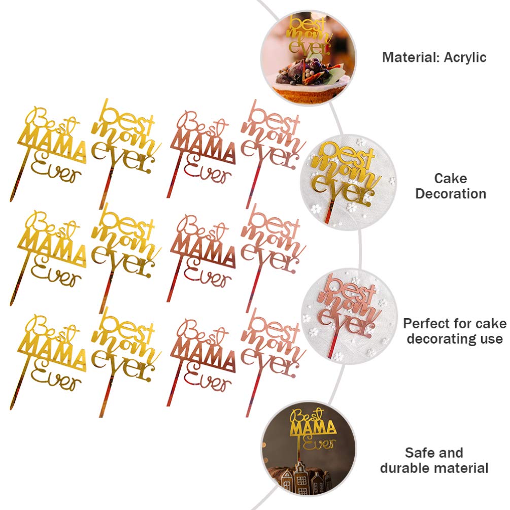 Amosfun 20pcs Best Mom Ever Cupcake Toppers - Premium Cake Decorations for Mother's Day, Women's Day & Birthday Parties - Perfect for DIY Baking, Baby Showers, and Special Celebrations