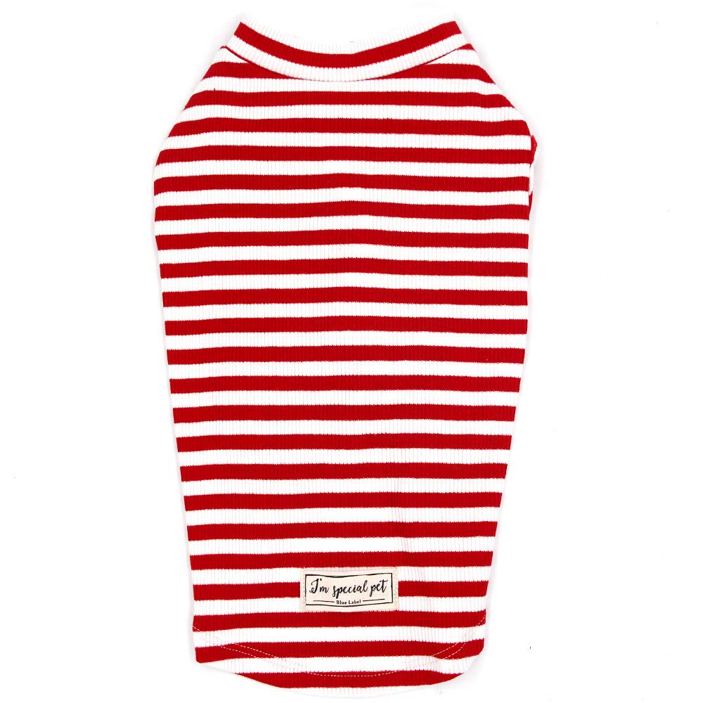 ISPET Classic Striped Dog Tank Top - Soft Breathable Cotton Dog T-Shirt for Small Medium Large Dogs - Red Pet Apparel for Summer Outdoor Walks & Beach Days
