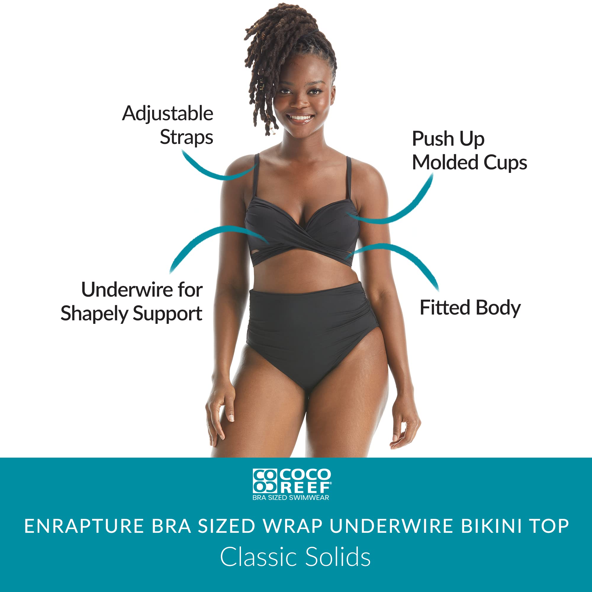 COCO REEF Enrapture Bra Sized Wrap Bikini Top — Push Up Underwire Swimwear for Women (Sizes C, D, DD, E, F) | Perfect for Beach Vacations, Pool Parties & Tropical Getaways