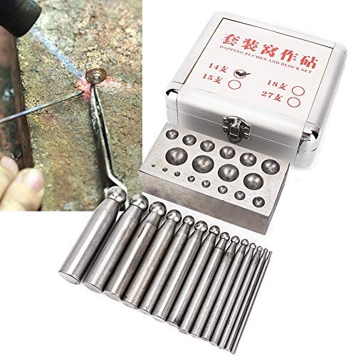 Professional Jewelry Dapping Block Set - 14 Pits Doming Punch Tool Kit for DIY Gold, Silver & Copper Jewelry Making - Perfect for Rings, Pendants & Earrings Crafting