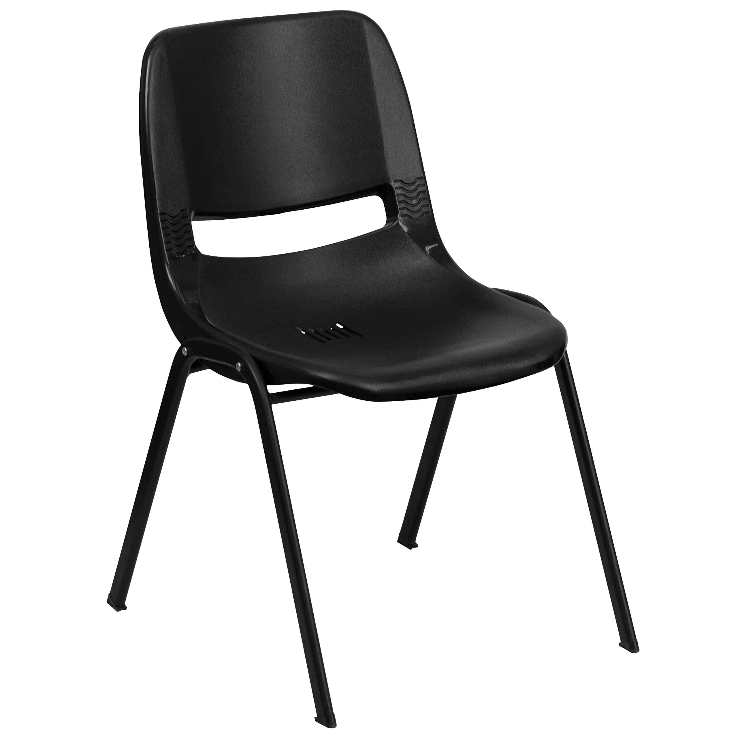 EMMA + OLIVER Black Ergonomic Shell Student Stack Chair - Comfortable Classroom & Office Guest Chair for School, Conference Room, and Home Study