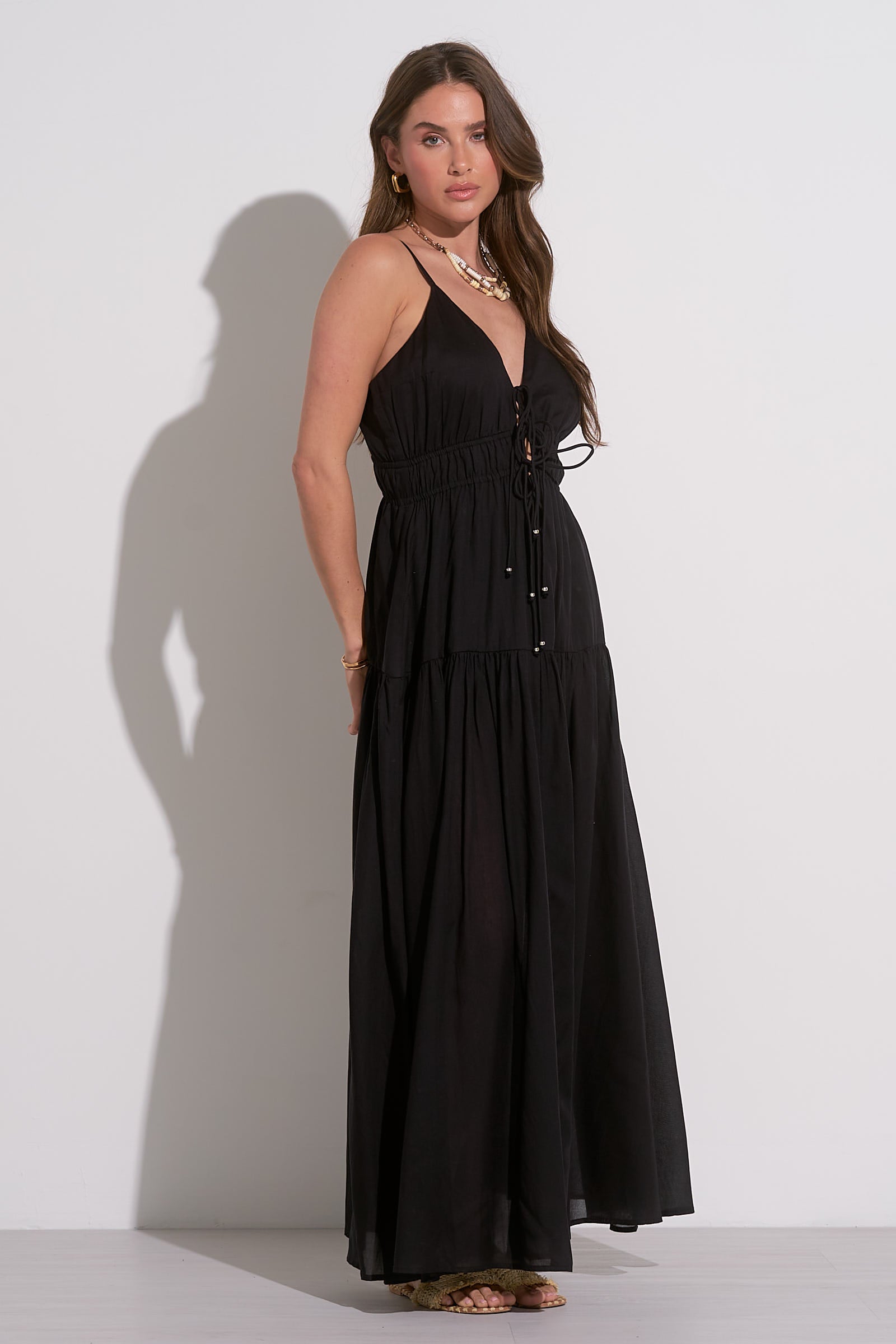 Elegant Black Front Tie Maxi Dress for Women - Summer Beach Wedding Party & Vacation Outfit