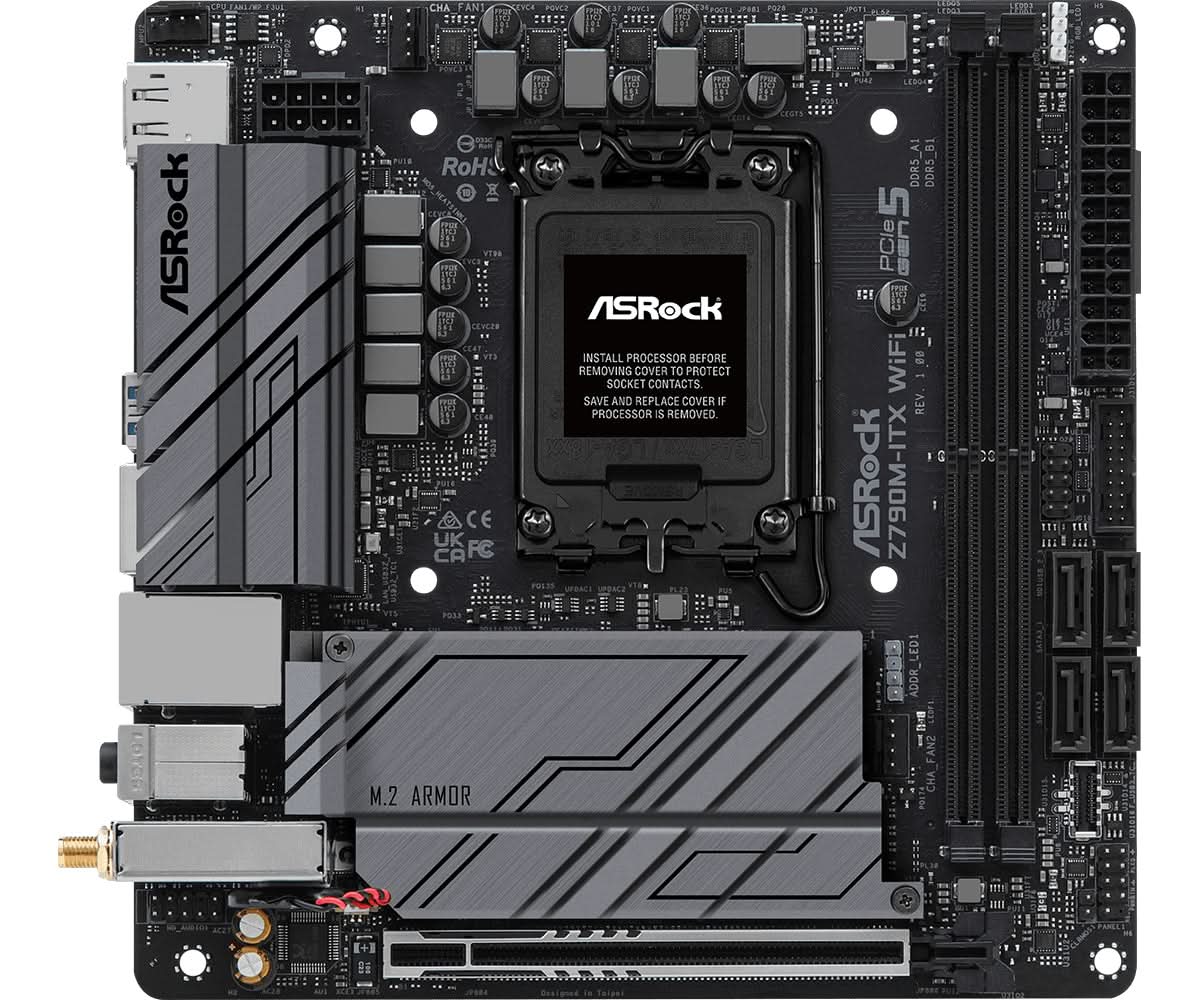 ASRock Z790M-ITX WiFi Mini ITX Motherboard - Intel LGA 1700 Socket, Z790 Chipset, DDR5 Support - Perfect for Compact Gaming PCs & Home Theater Builds