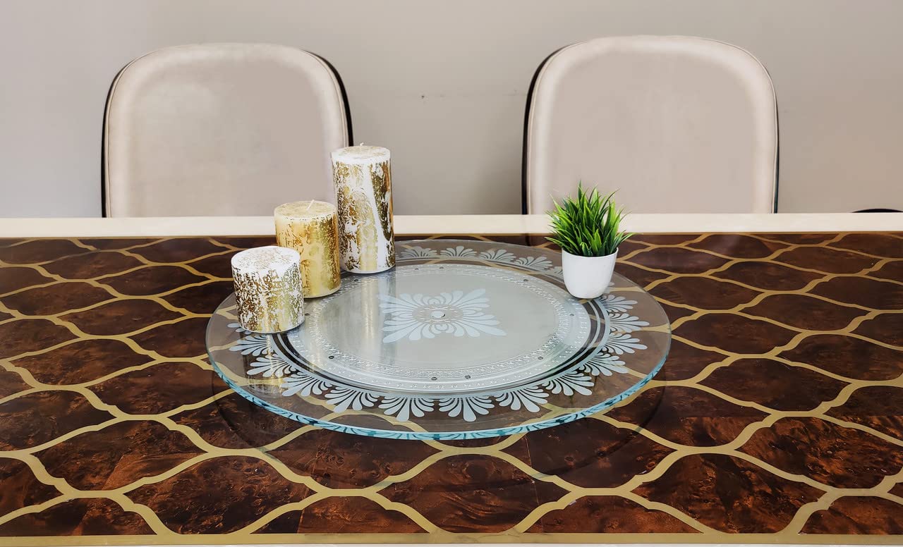 Appeasy 21-Inch Revolving Toughened Glass Lazy Susan Turntable - Durable Dining Table Organizer with Floral Design | Perfect for Spice Racks, Kitchen Countertops & Buffet Serving