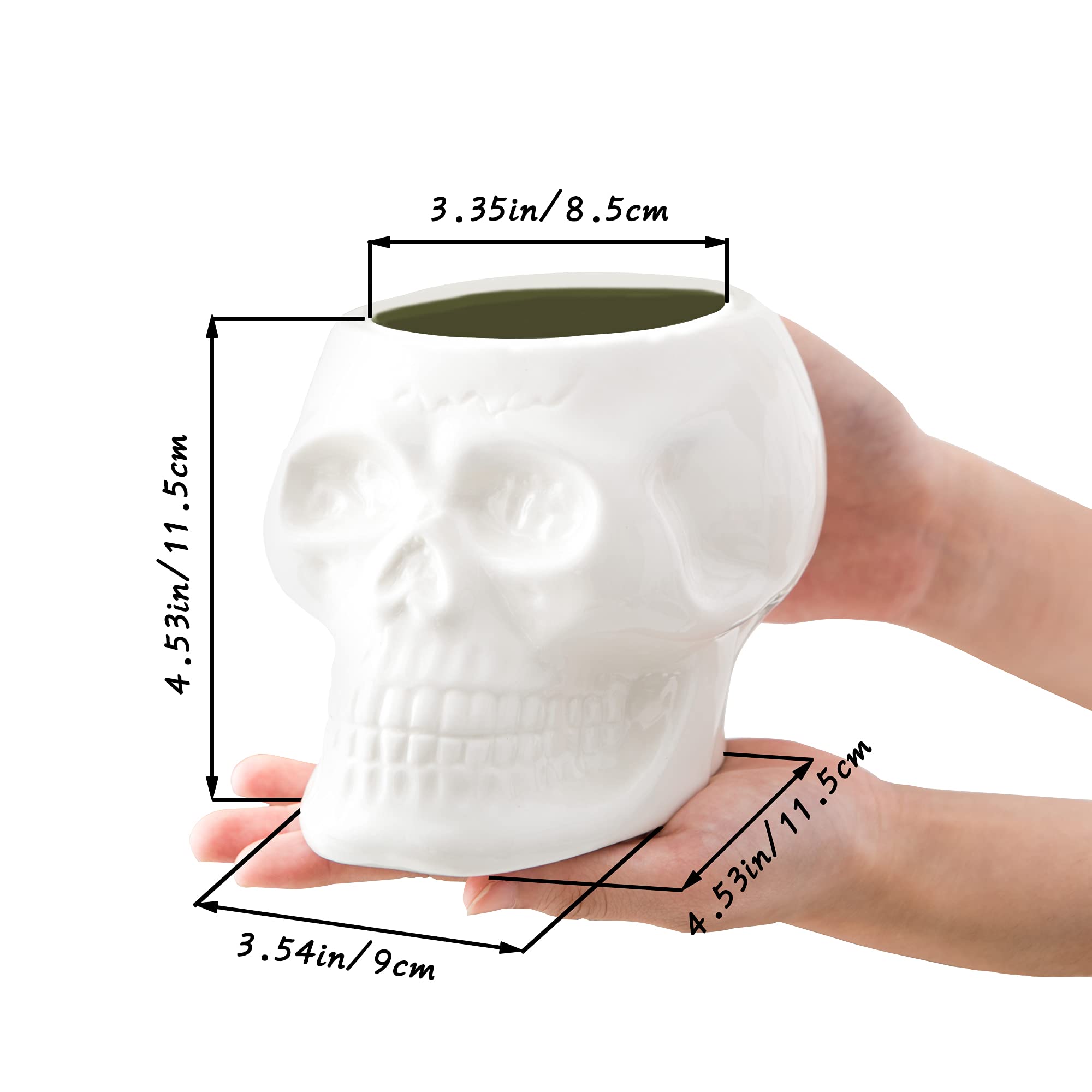 Skull Planter Pots & Skeleton Vase for Succulents & Flowers | Gothic Table Centerpiece | Punk Home Decor | Halloween & Day of The Dead Decorations - White | Perfect for Goth Home Decor, Halloween Parties & Succulent Displays