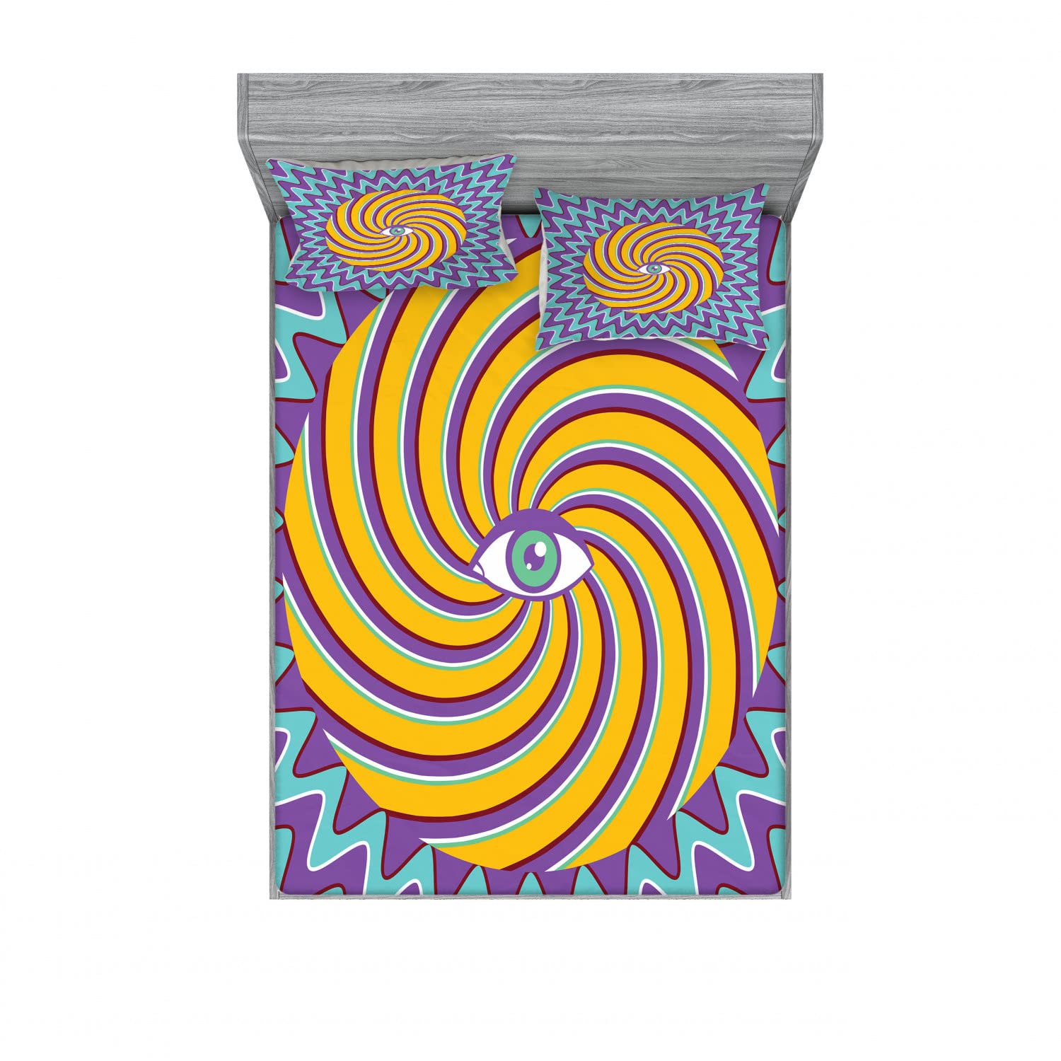 Vintage 2-Pack Fitted Sheet & Pillow Sham Set - Hypnotic Circles Pattern, 4-Piece Full Size Bedding Set (2 Fitted Sheets + 4 Pillow Covers) | Boho Chic Home Decor for Bedroom, Guest Room & Dorm | Soft Multicolor Cotton Blend Sheets