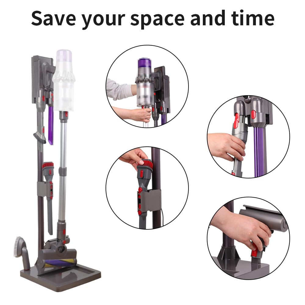 Laymi Vacuum Stand for Dyson V7 V8 V10 V11 V12 V15 - Sturdy Aluminum Docking Station with Accessory Holder & Cable Slot | Compact Storage Bracket for Dyson Cordless Vacuums | Perfect for Home, Garage & Office Organization