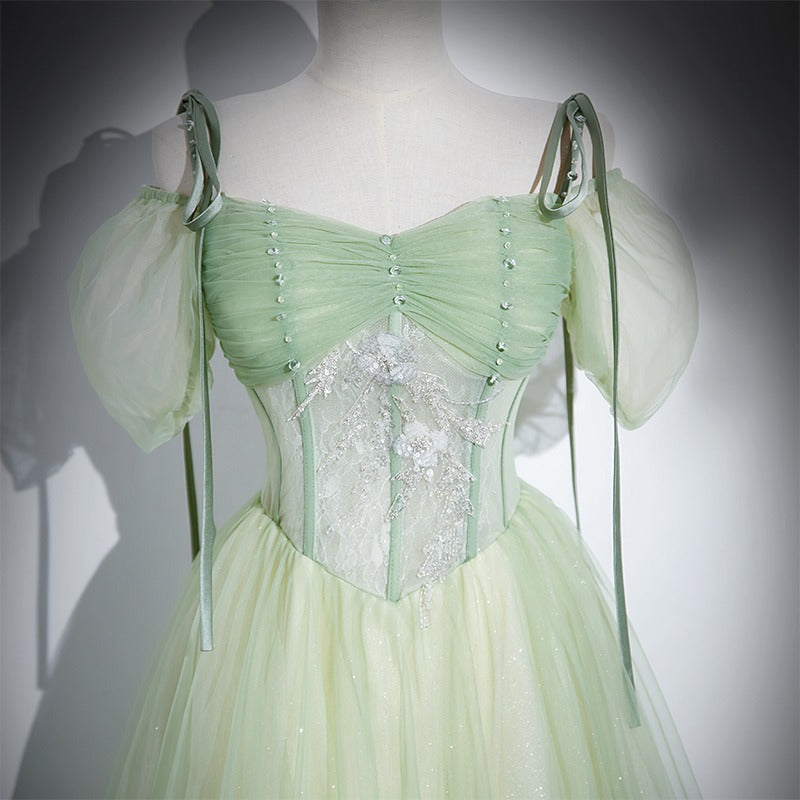Elegant Green Fairy A-Line Prom Dress with Tulle Skirt - Cute Formal Party Gown for Homecoming, Quinceañera & Special Occasions - Style 650