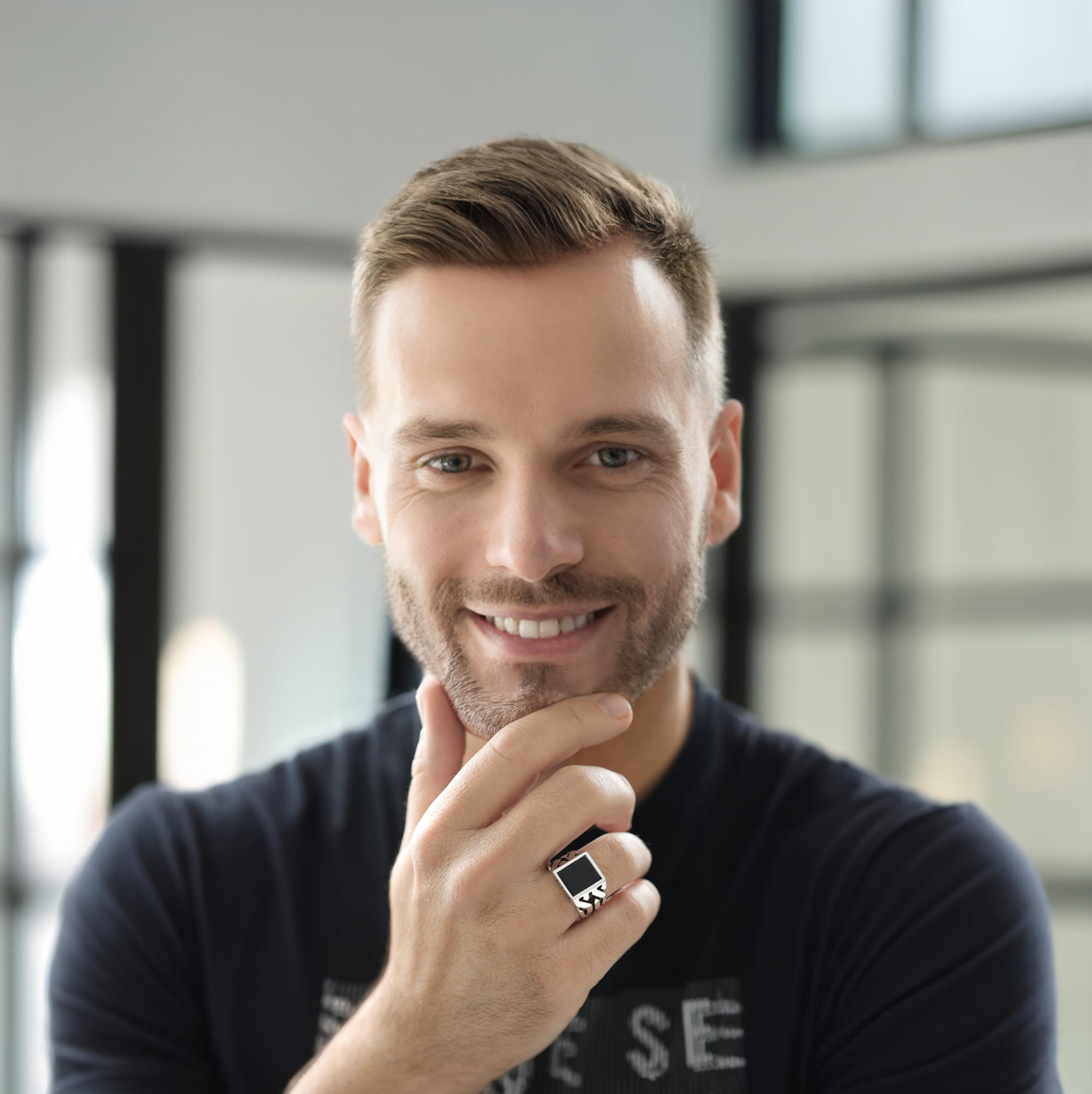 Men's Sterling Silver Cuban Link Ring with Black Onyx Stone - Durable 925 Silver Jewelry for Men | Perfect for Gifts, Weddings & Everyday Wear