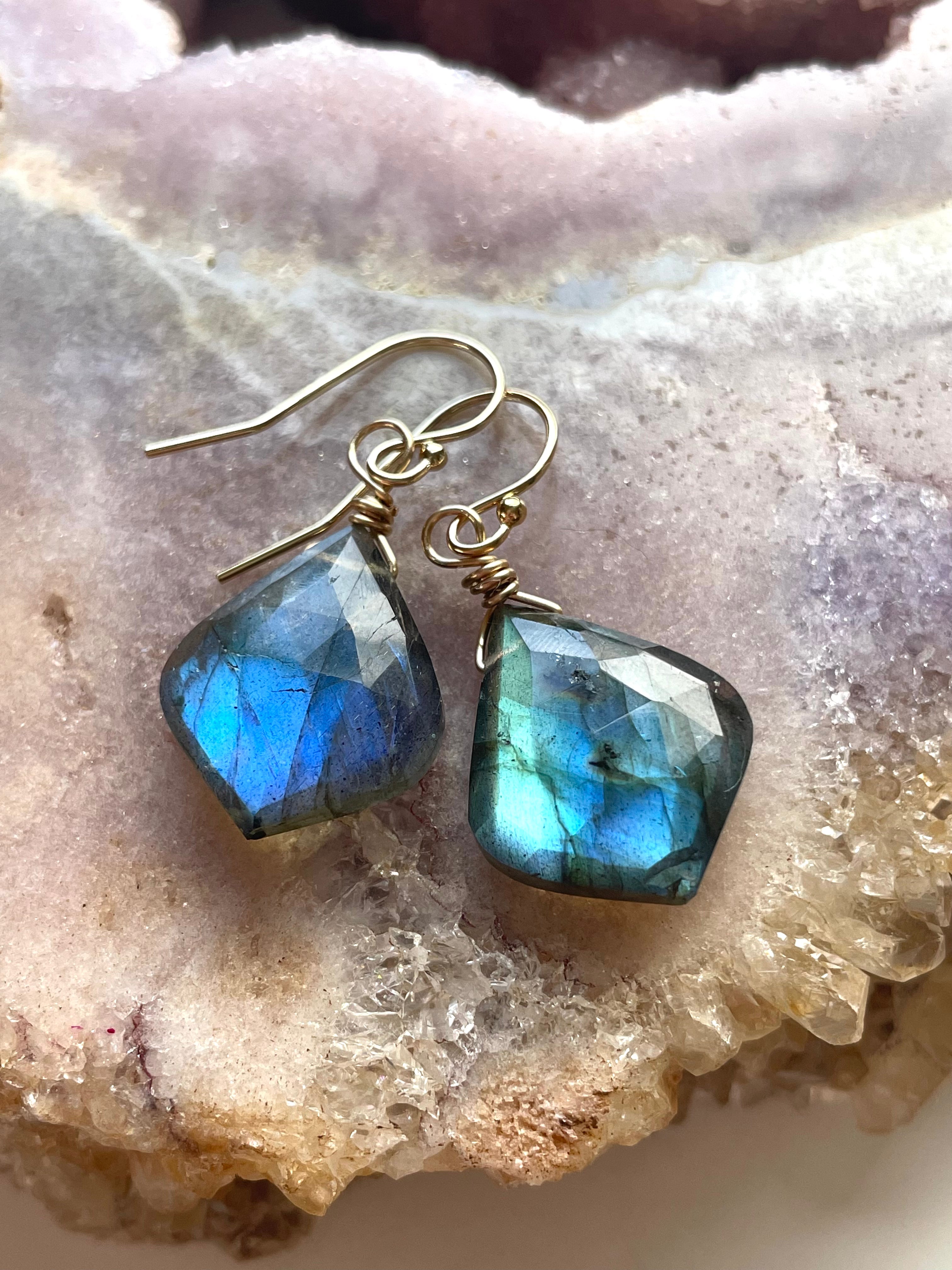 Labradorite Dangle Earrings for Women - Gold & Silver Boho Drop Earrings - Perfect for Bridal, Wedding, Boho Chic & Everyday Wear