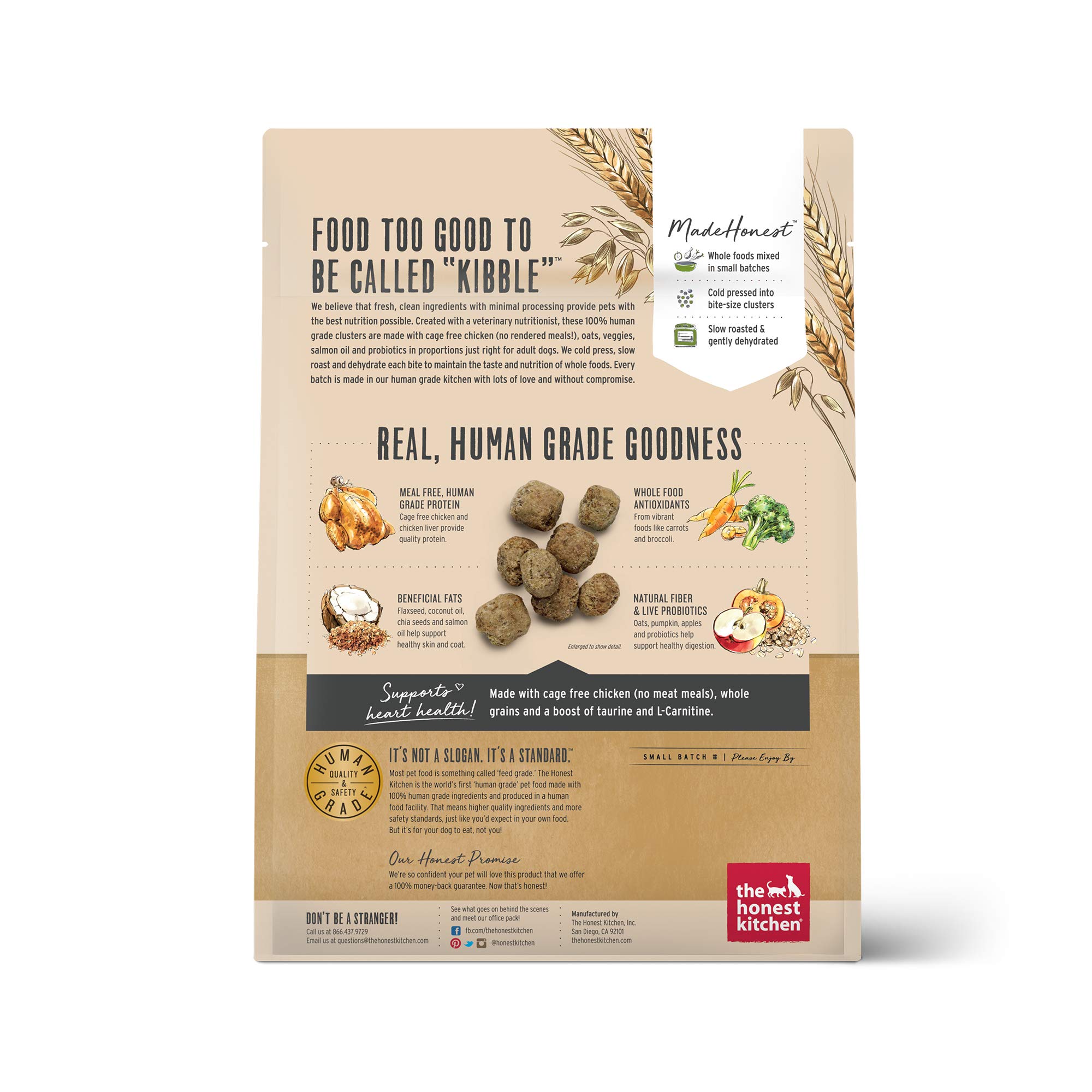 The Honest Kitchen Whole Grain Chicken & Oat Dry Dog Food - Natural Whole Food Clusters for Adult Dogs, 1 lb Bag - Perfect for Daily Meals & Training Treats
