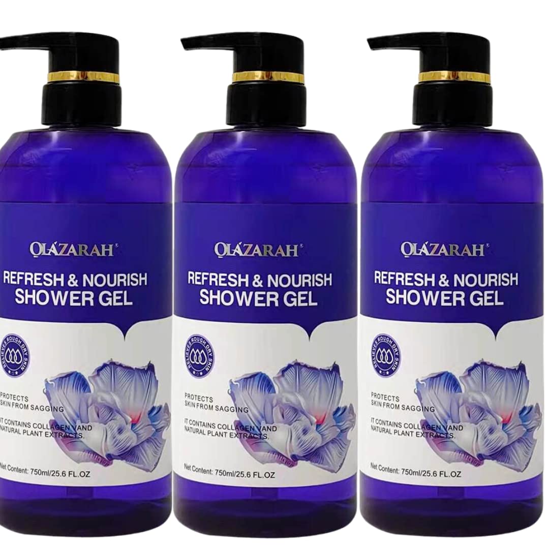 **Collagen-Infused Lavender Shower Gel with Natural Plant Extracts – Hydrating, Firming & Refreshing Body Wash – Paraben & Dye-Free – Pack of 3 – Perfect for Dry Skin & Relaxing Bath Time**