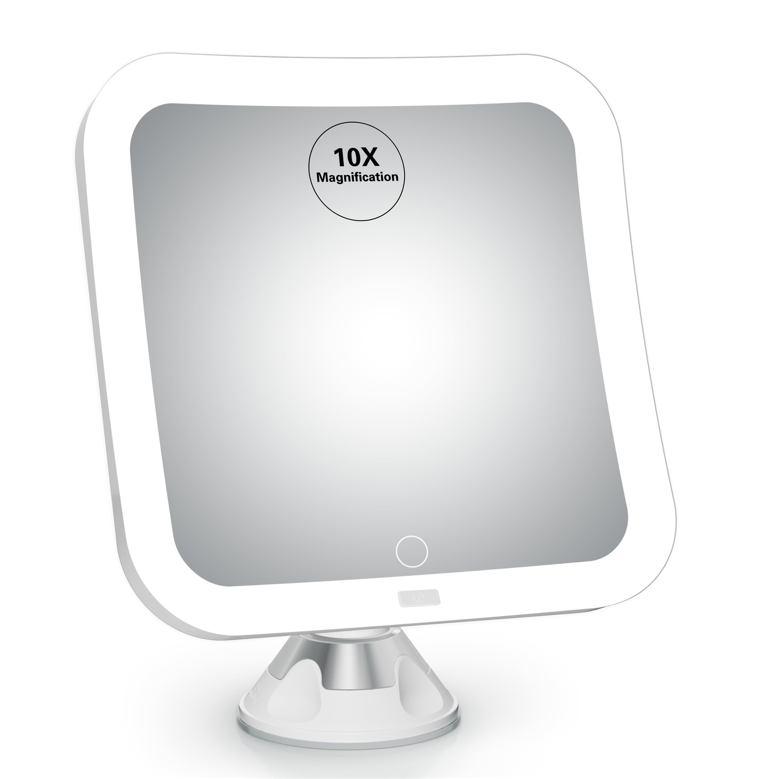 10x Magnifying LED Makeup Mirror with Natural White Light - 360° Swivel, Cordless & Portable - Locking Suction Base for Home, Bathroom, Shower & Travel - Perfect for Makeup Application, Skincare Routine & Grooming (Large Size)