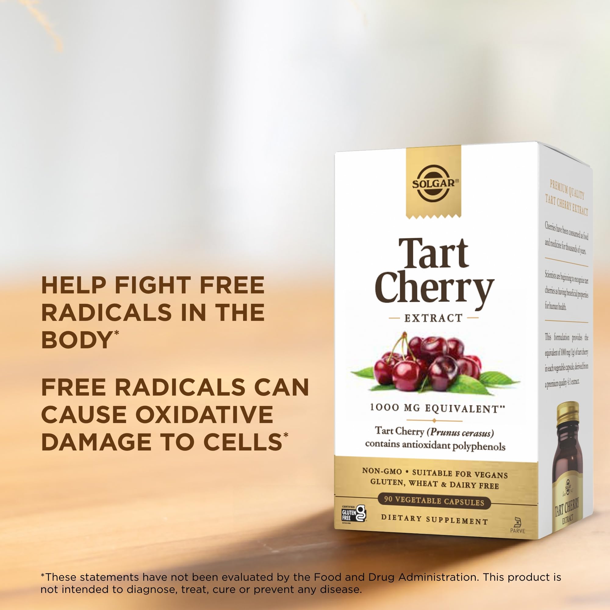 SOLGAR Tart Cherry Extract 90 Vegetable Capsules (Pack of 2) - 180 Servings | Non-GMO, Vegan, Gluten Free, Dairy Free, Kosher Certified | Supports Joint Health & Sleep Quality | Perfect for Active Lifestyles & Nighttime Wellness
