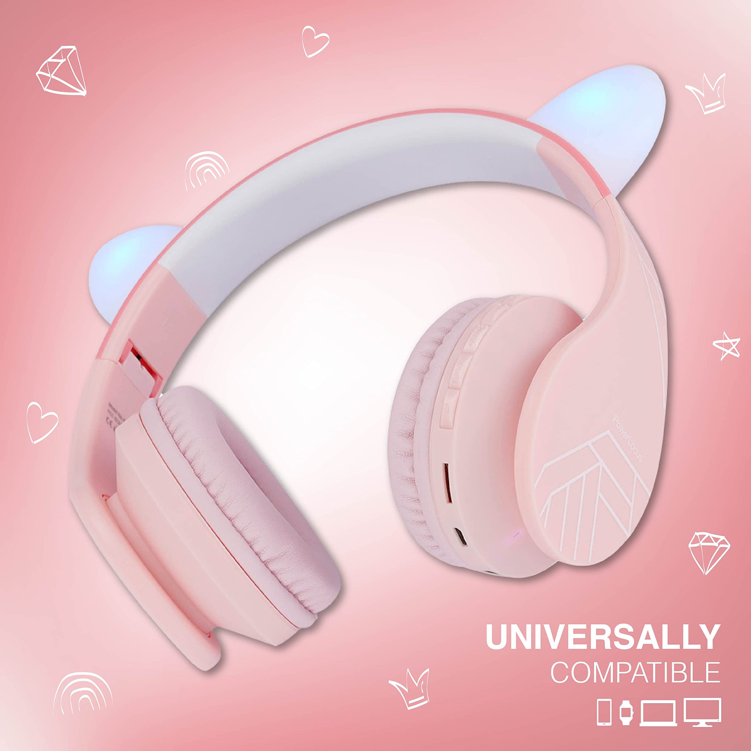 PowerLocus Kids Bluetooth Headphones - Wireless Over-Ear Foldable Headphones with Microphone, 85dB Volume Limit, Micro SD & FM - Perfect for School, Travel, Gaming on Phones, Tablets & PC