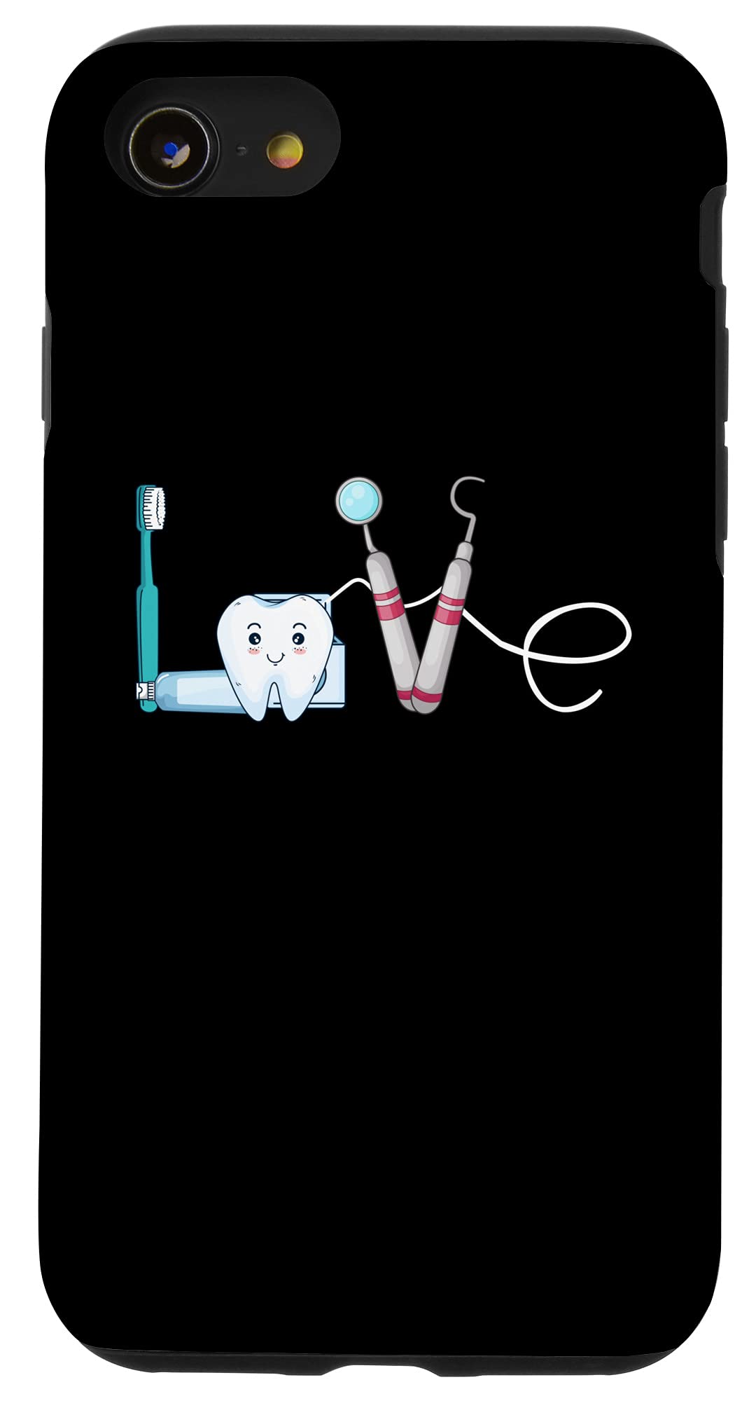 Funny Dentist Love Dental Hygienist Phone Case for iPhone SE (2020) / 7 / 8 - Perfect Gift for Dental Professionals & Teeth Orthodontics Fans - Great for Work, School & Daily Use