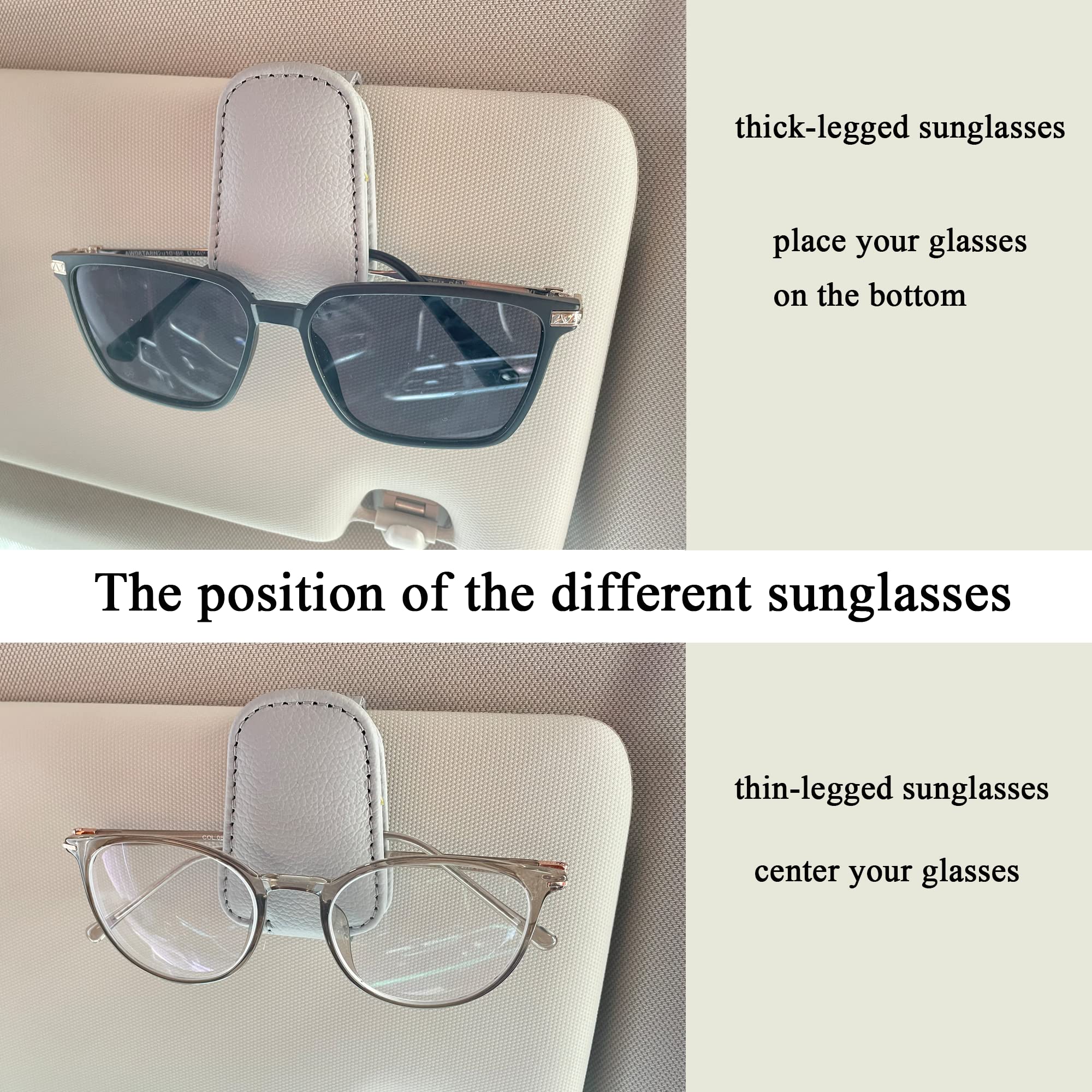 Magnetic Leather Sunglasses Holder for Car Visor - KIWEN Eyeglass Clip with Ticket & Card Holder - Car Accessories Organizer (Grey) - Perfect for Driving, Road Trips & Daily Commute