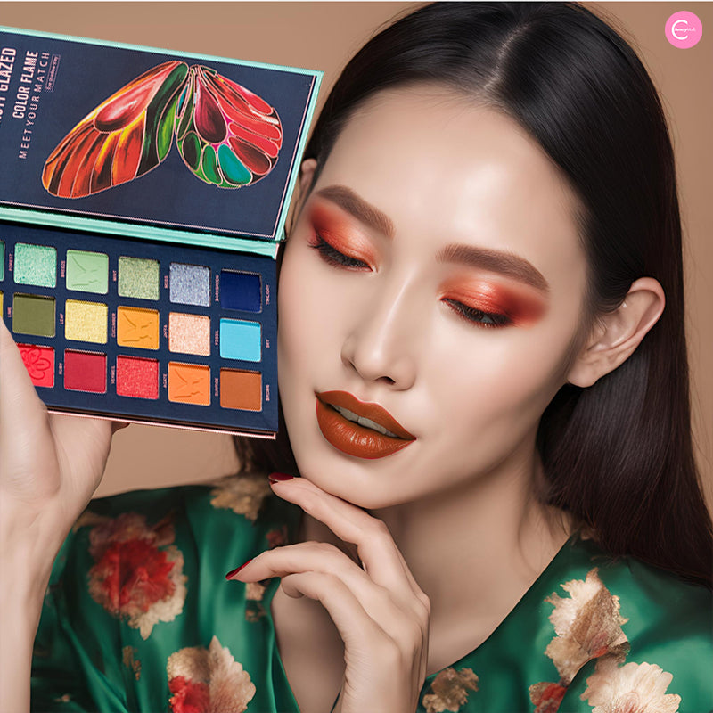 BEAUTY GLAZED 18-Color Butterfly Eyeshadow Palette - Highly Pigmented, Long Lasting Makeup for Party, Wedding & Daily Use