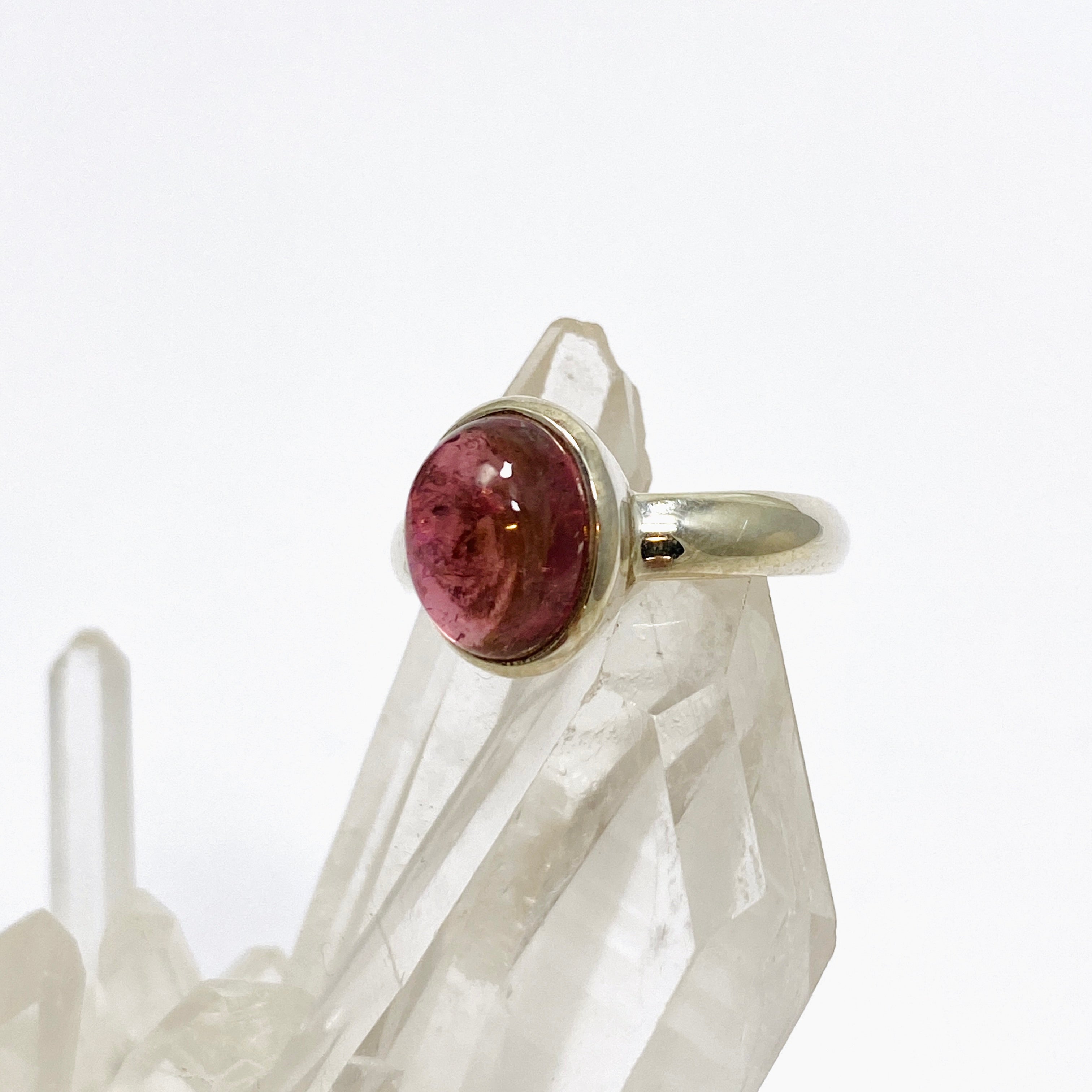 Pink Tourmaline Oval Cabochon Ring - Size 4.5 - PRGJ731 - Elegant Jewelry for Women, Perfect for Weddings, Anniversaries & Special Occasions