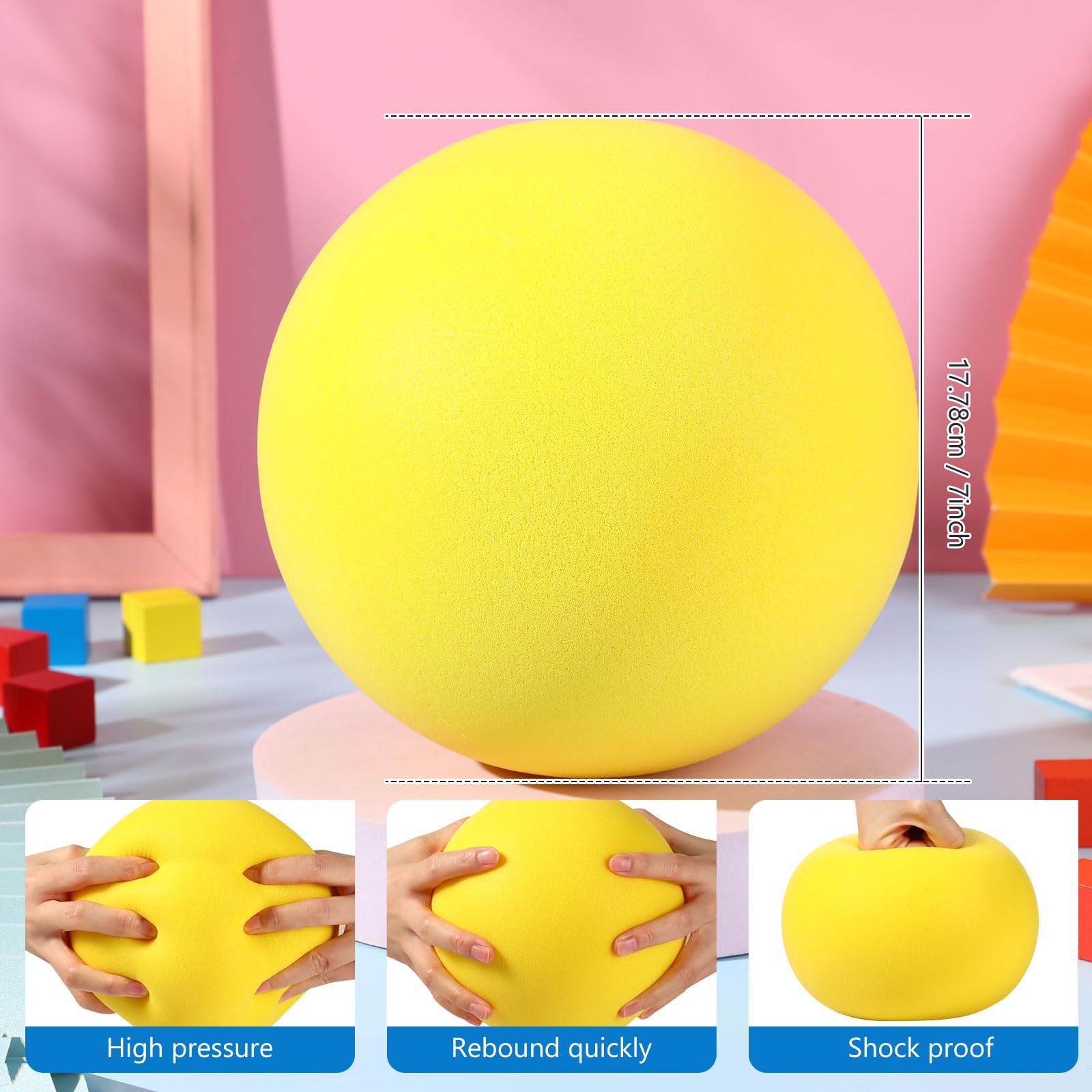 2 Pack 7 Inch High Density Foam Balls - Soft, Bouncy & Silent for Indoor/Outdoor Sports, Classroom Games, Yoga, and Physical Therapy - Lightweight & Easy to Grasp (Yellow)