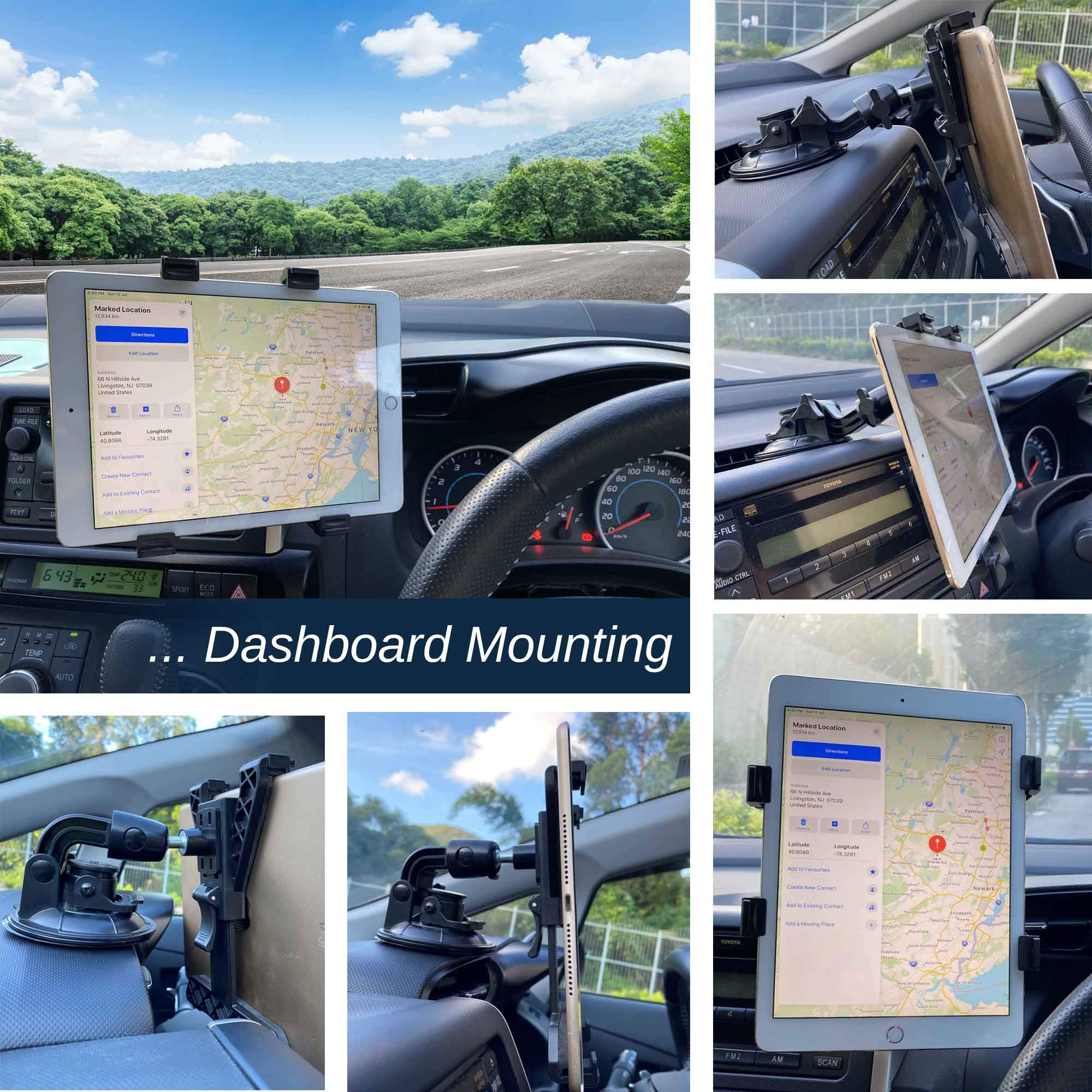 Randconcept 3-in-1 Heavy Duty Car Dashboard Tablet Holder - Universal Windshield Suction Cup & Air Vent Mount for iPad Pro, iPad Mini, Galaxy Tab (6