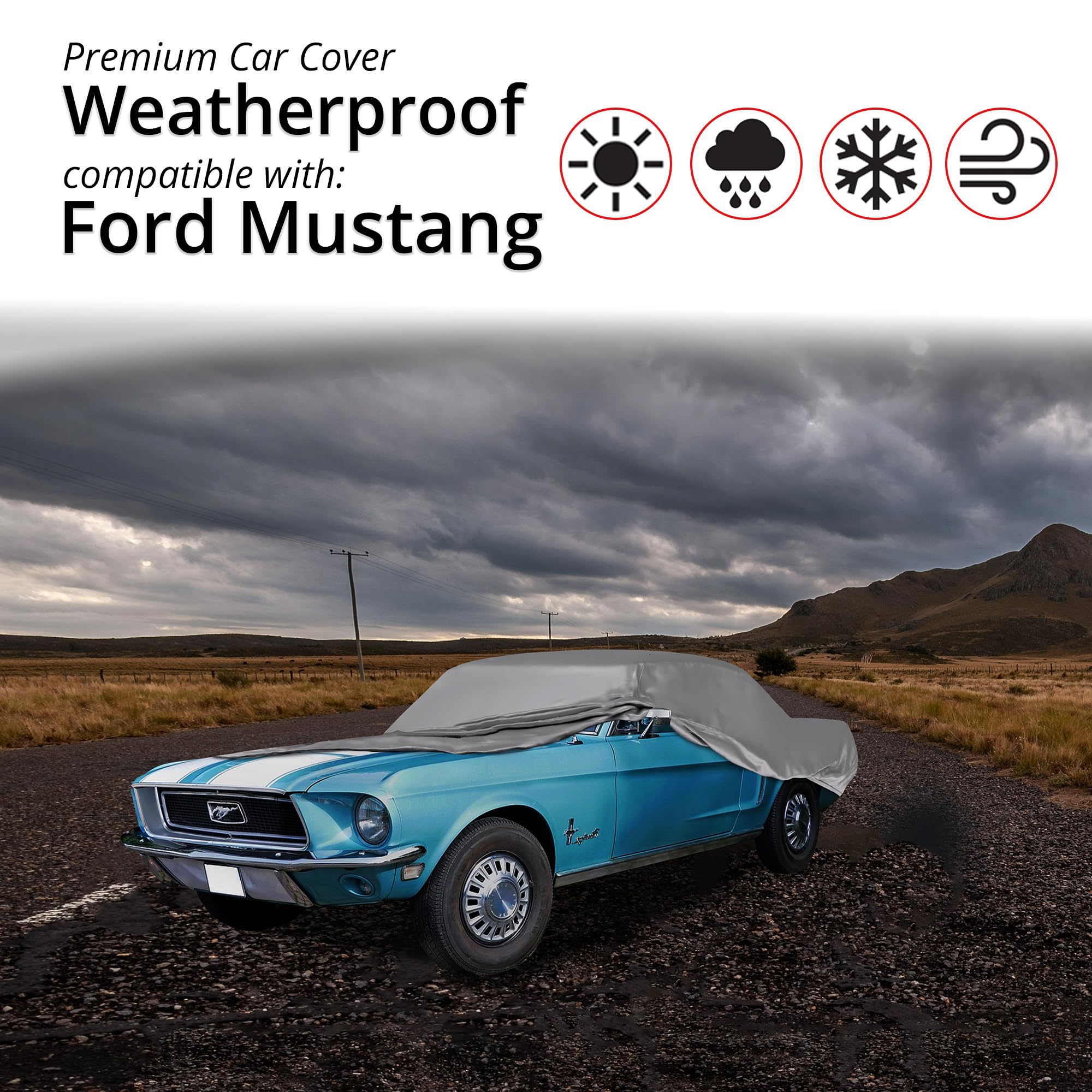 Weatherproof Car Cover with Theft Cable Lock - Compatible with 1964-1968 Ford Mustang | Outdoor Vehicle Protection | Durable Water-Resistant Material | Perfect for Garage Storage & Long-Term Parking
