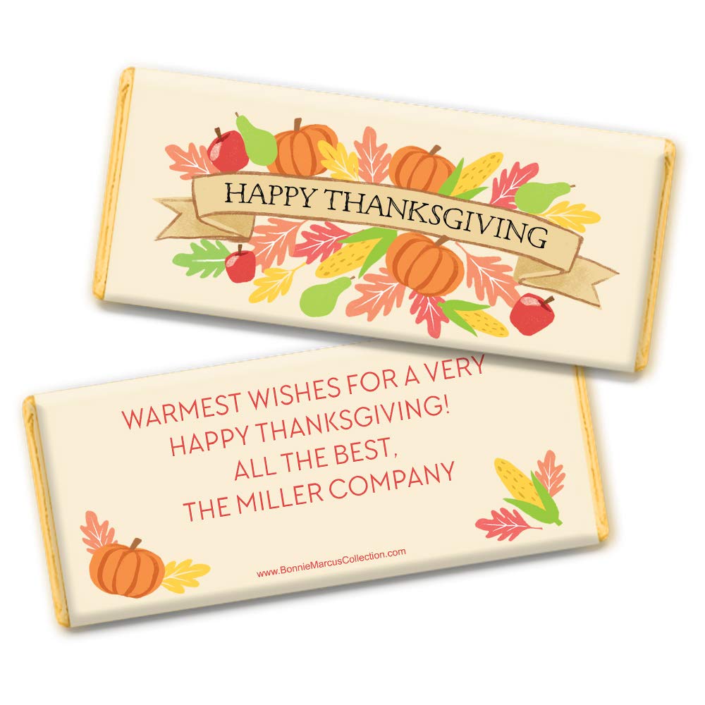 Personalized Thanksgiving Chocolate Bars with Custom Wrappers - 12 Count Bulk Pack | Party Favors, Holiday Gifts & Classroom Treats