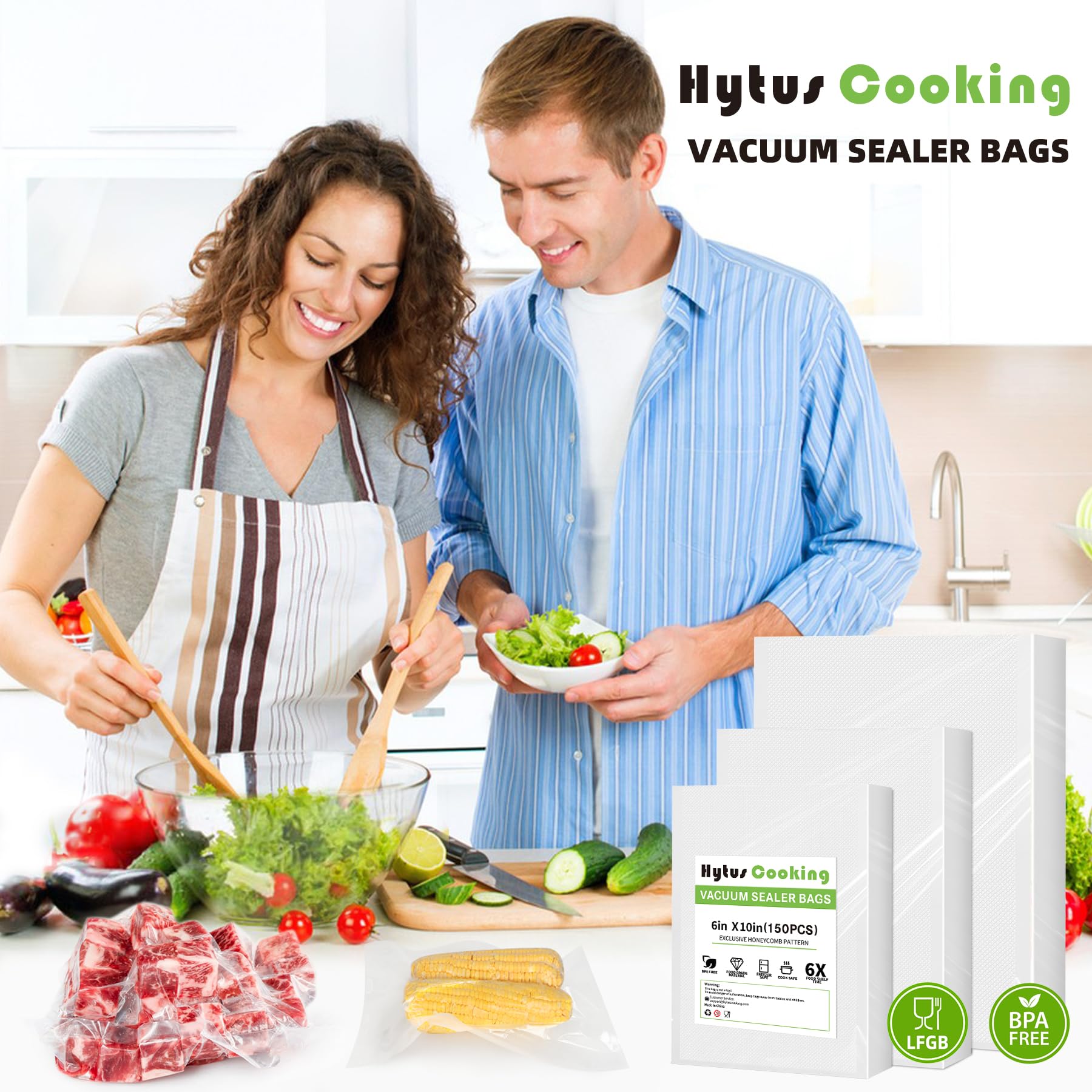 HytusCooking Pre-Cut Vacuum Sealer Bags (150 Pack) - Heavy Duty Embossed Commercial Grade Food Storage Bags for Sous Vide, Meal Prep & Freezing - BPA-Free Gallon (11