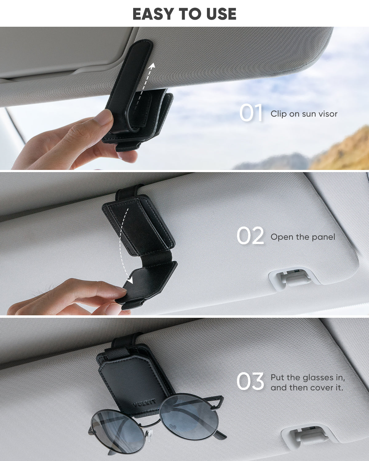 VSH100 Magnetic Leather Sunglasses Holder & Card Organizer - Car Sun Visor Clip for Eyewear & Credit Cards Storage (Perfect for Driving, Travel & Daily Use)