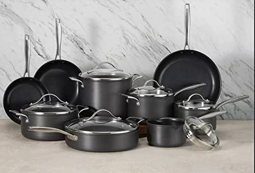 Premium Member Mark 15-Piece Hard Anodized Aluminum Cookware Set with 7-Piece Kitchen Utensil Set - Nonstick, Durable Cookware for Professional Chefs & Home Cooking