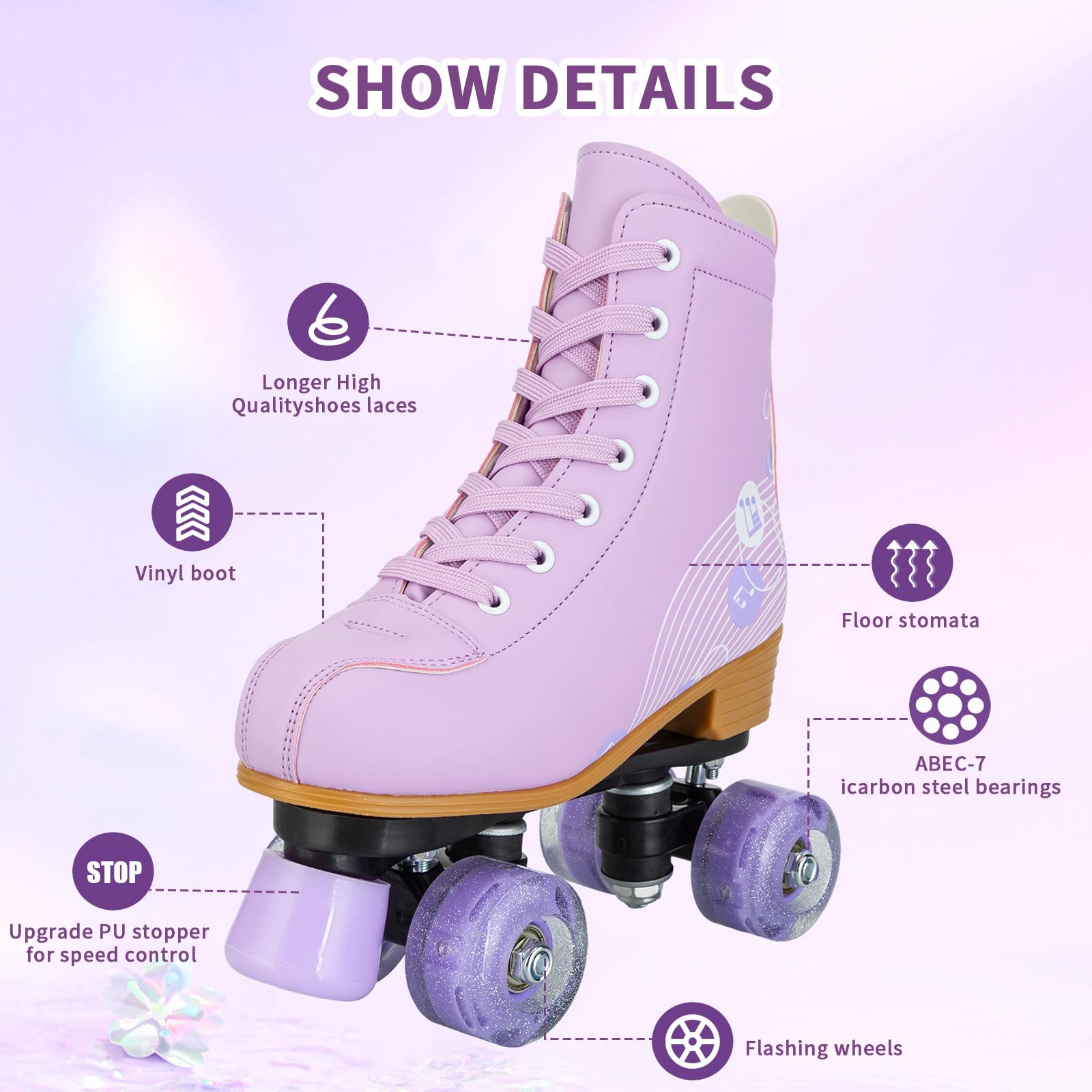 Best Light Up Roller Skates for Girls & Women - Cozy PU Leather Pink & Purple Skates for Indoor & Outdoor Use - Perfect for Youth Beginners Ages 8-12 - Great for Rink, Park, Birthday Gifts & Fitness Fun